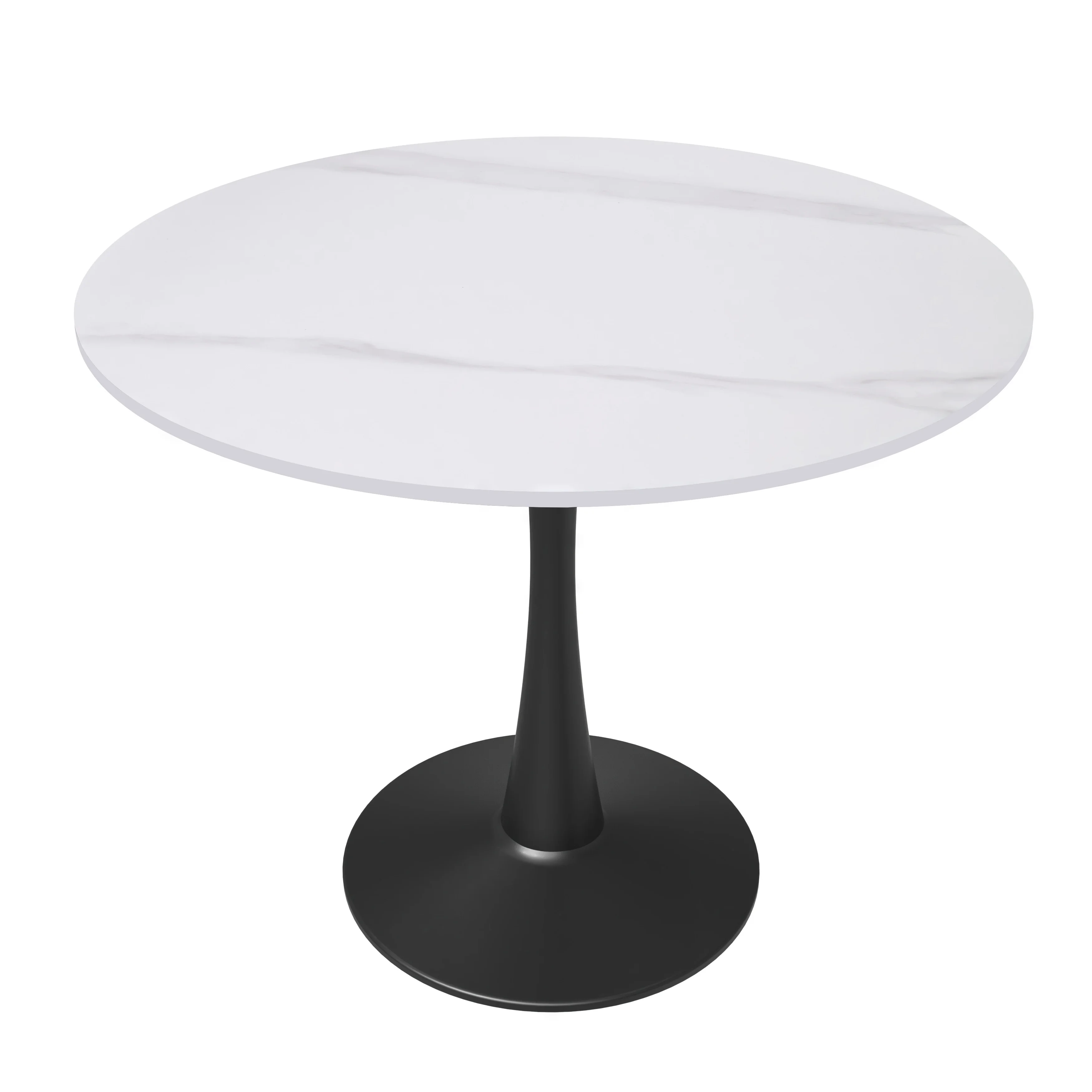 Bristol 35" round dining table Black base with White Sintered stone Top