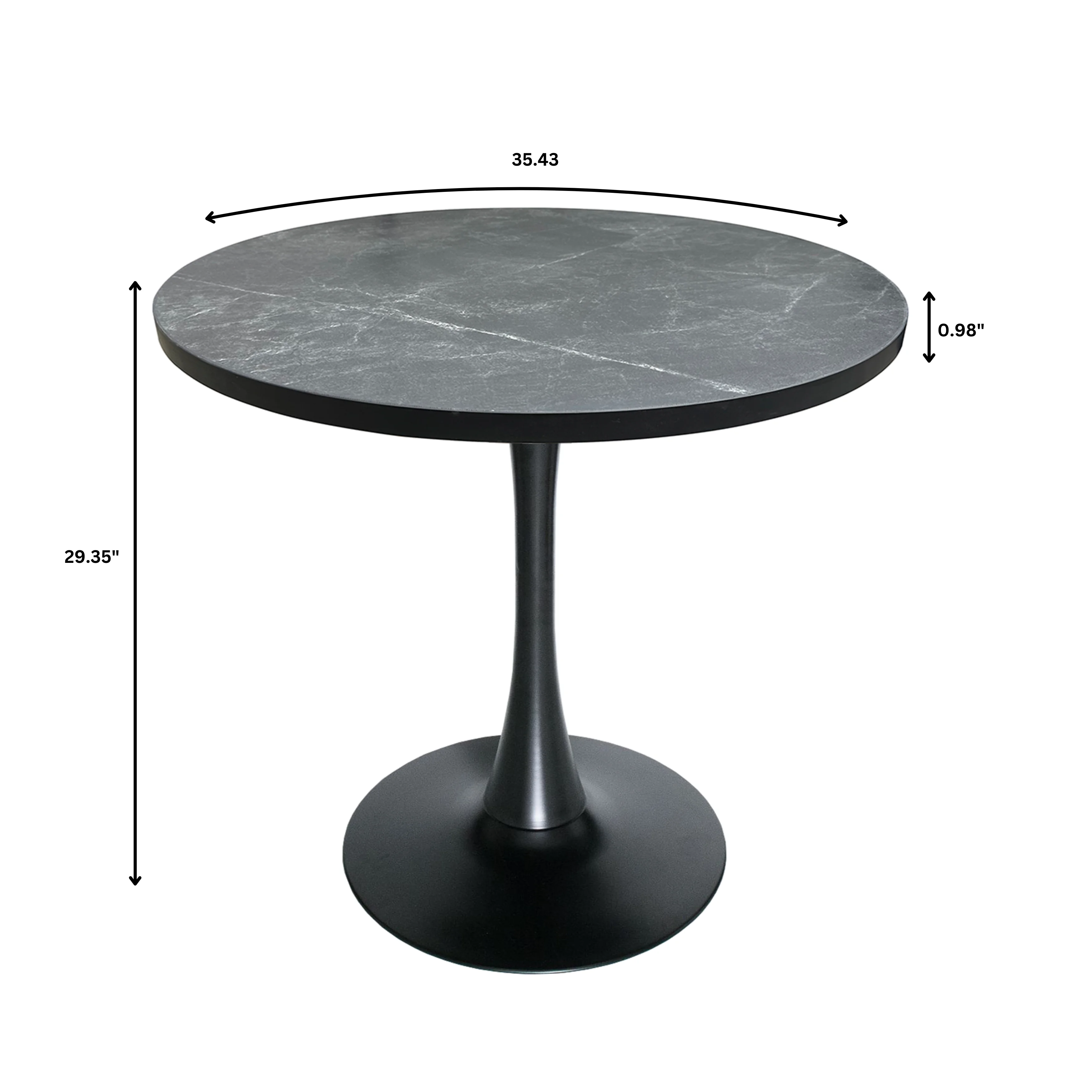 Bristol Dining table, Black Base with 36 Round Marbleized Black MDF top