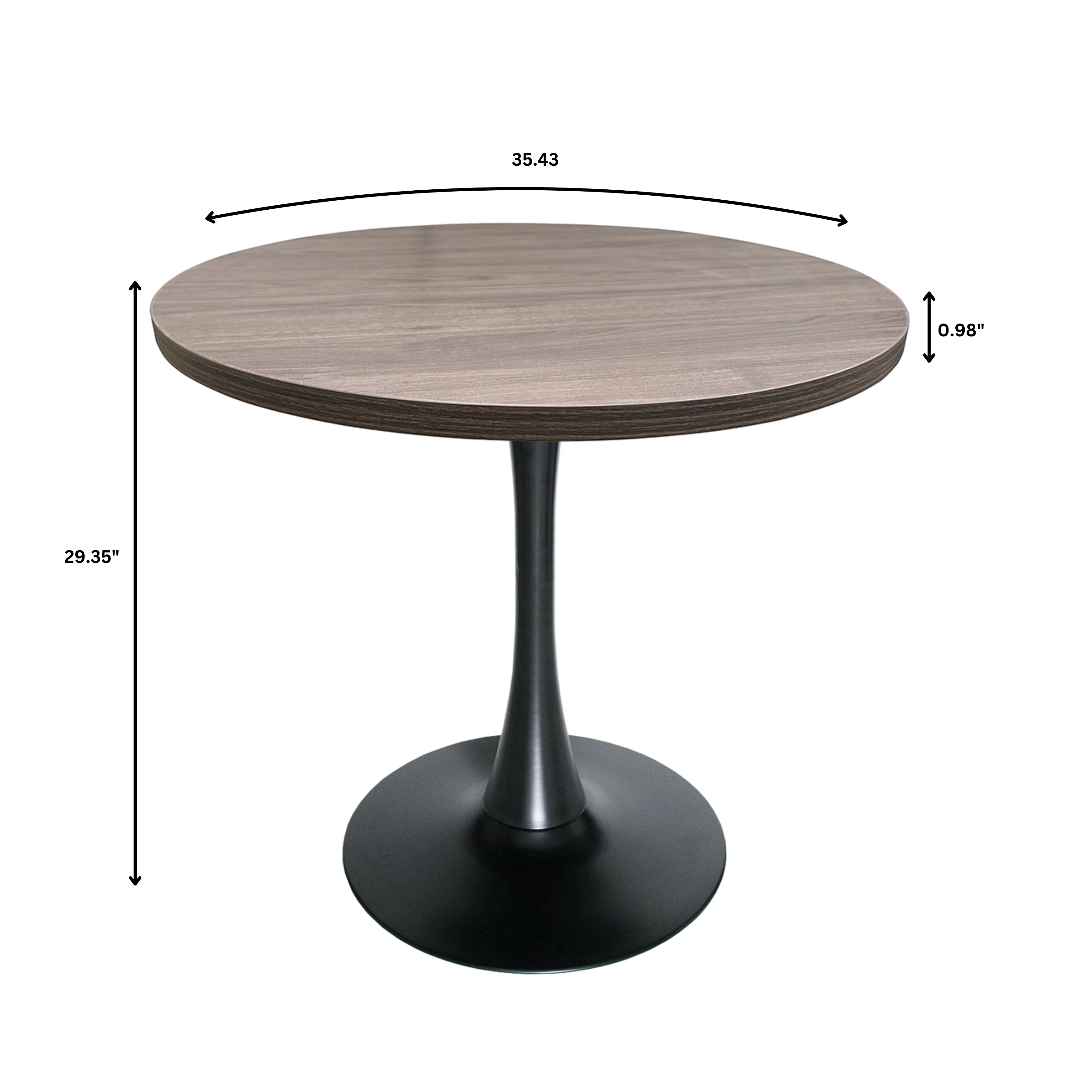 Bristol Dining table, Black Base with 36 Round Dark Walnut MDF top