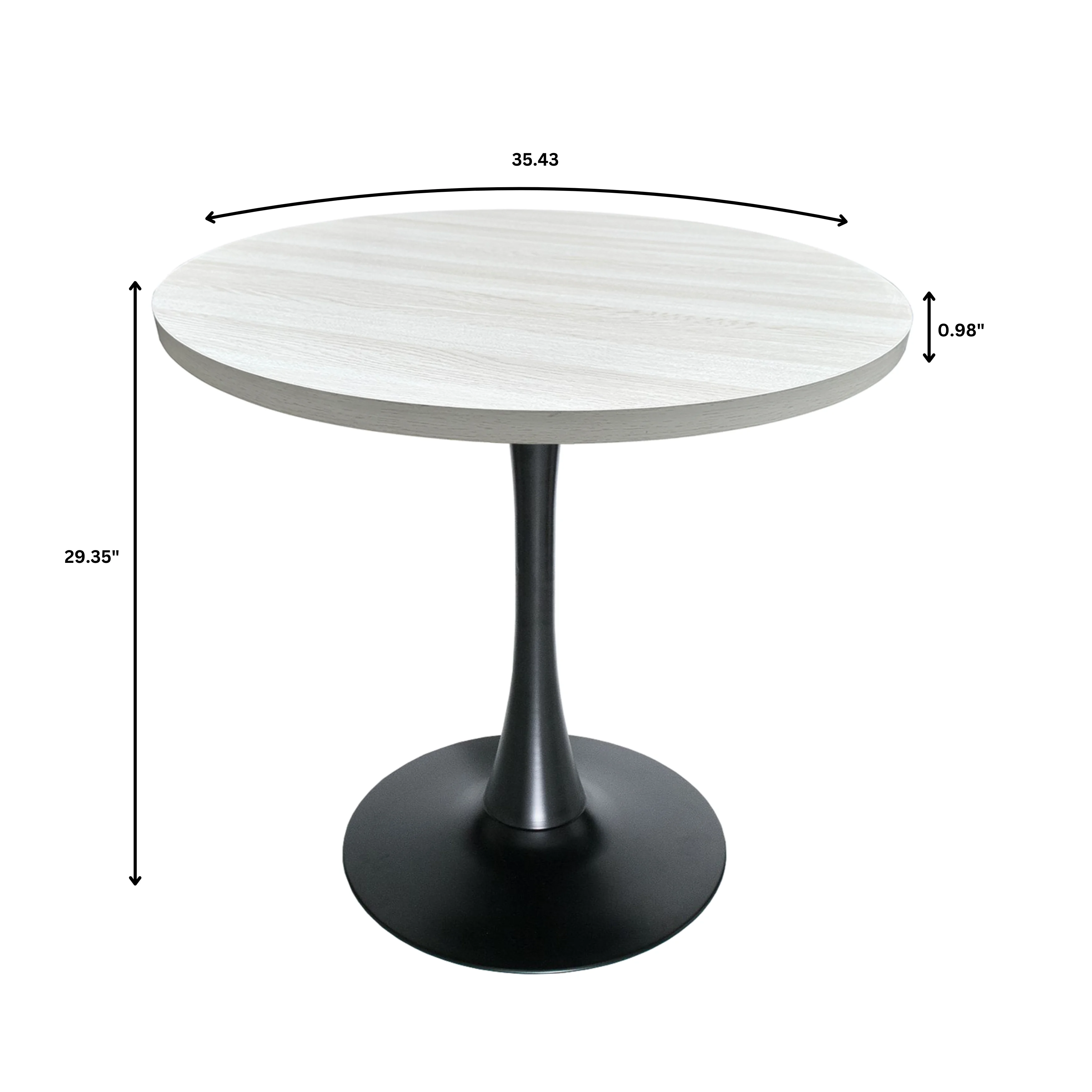 Bristol Dining table, Black Base with 36 Round Light Natural MDF top