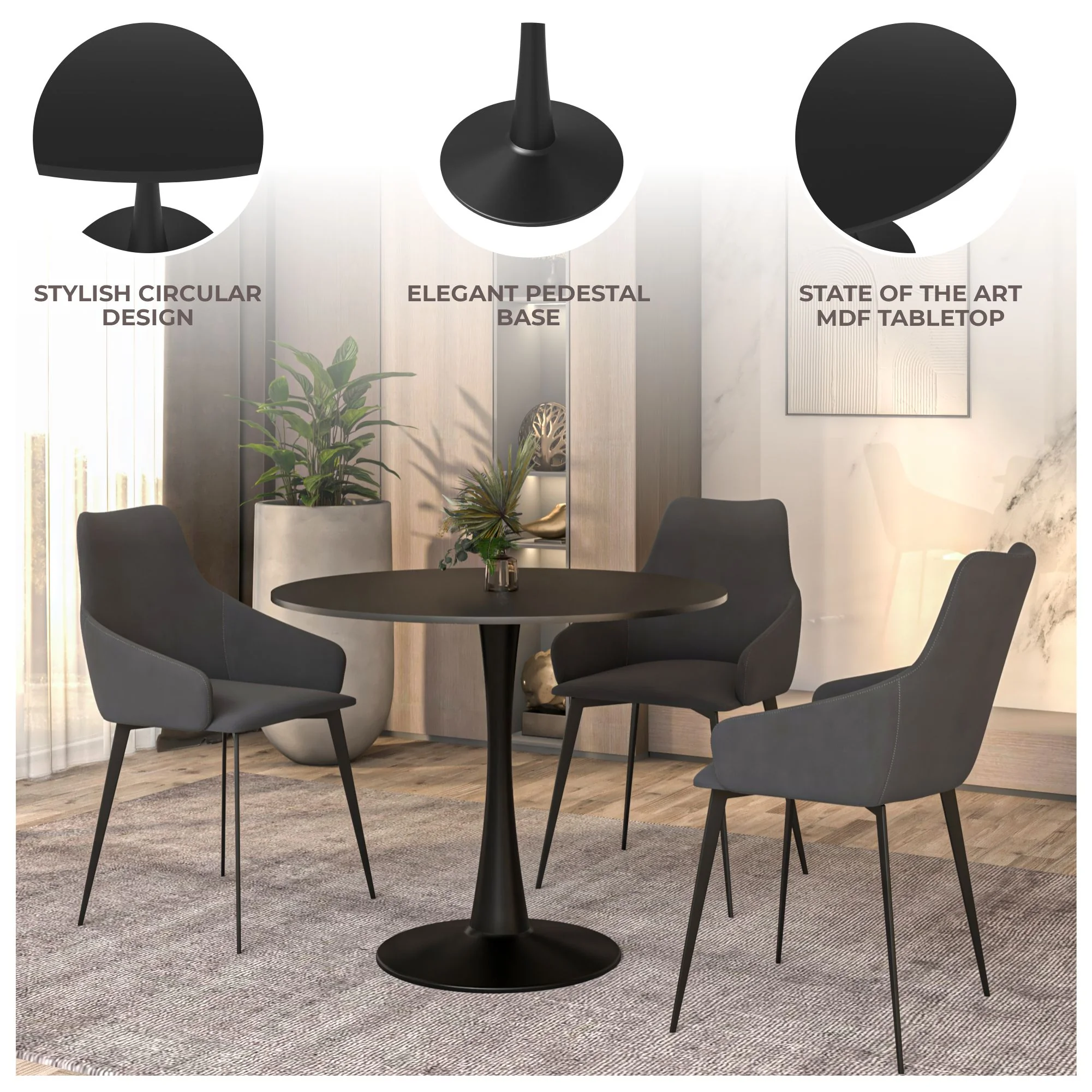 Bristol, 40" Round dining table in Black Base with Black top