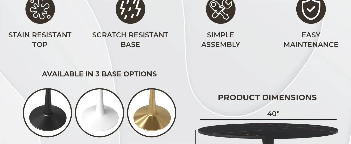 Bristol, 40" Round dining table in Black Base with Black top