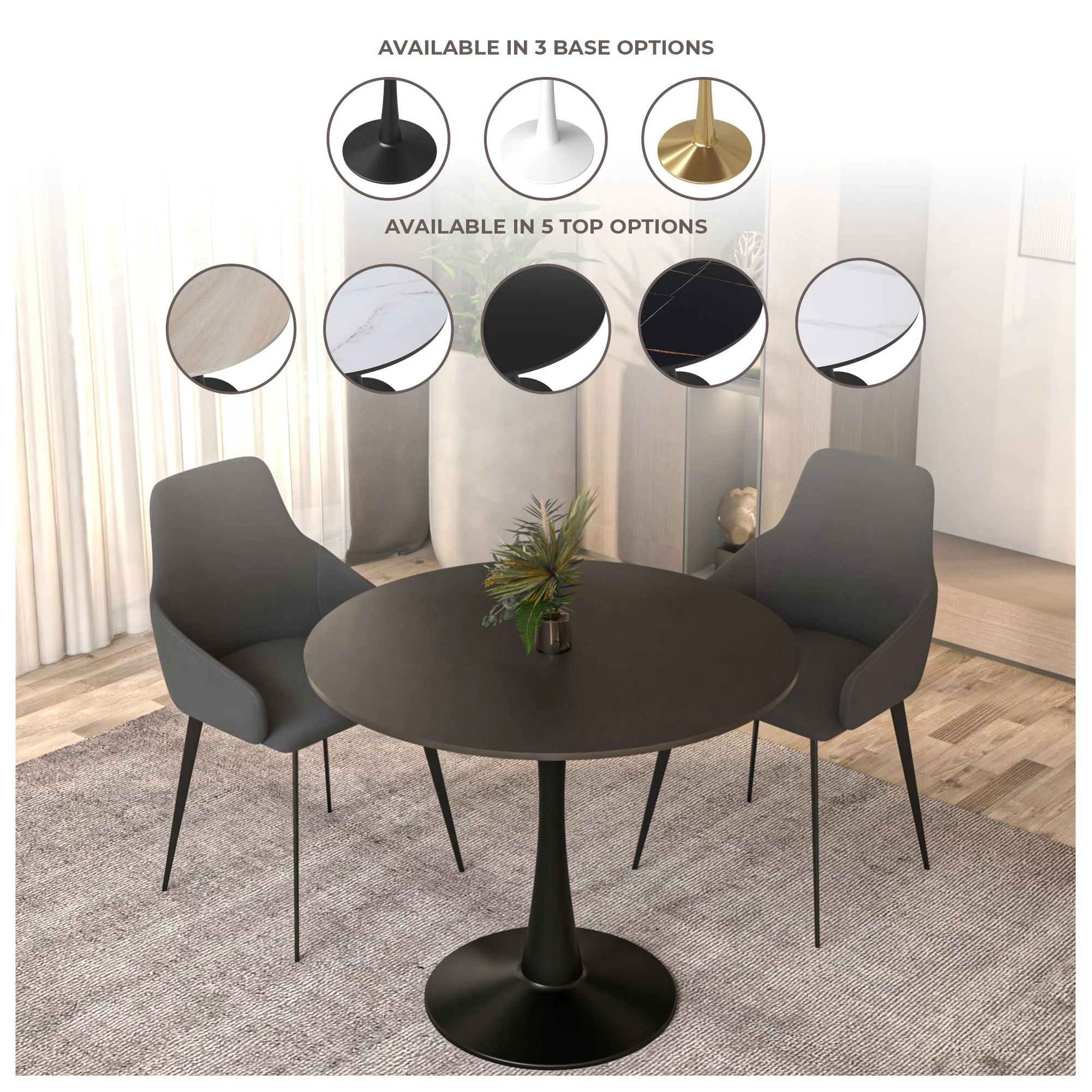 Bristol, 40" Round dining table in Black Base with Black top