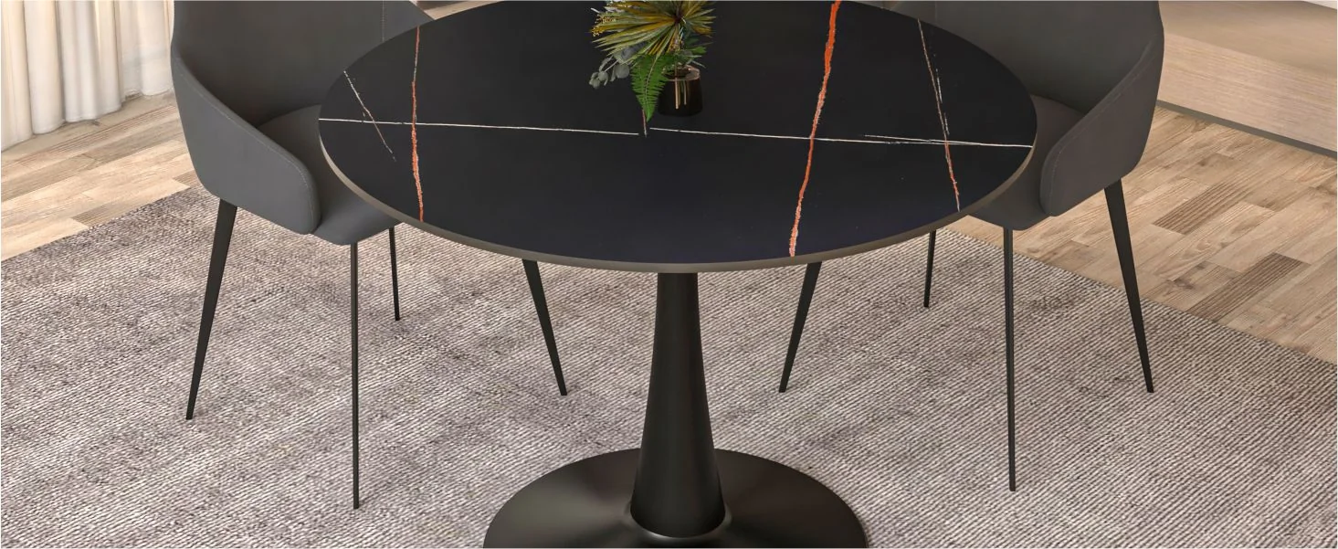 Bristol 40" round dining table Black base with Black Sintered stone Top