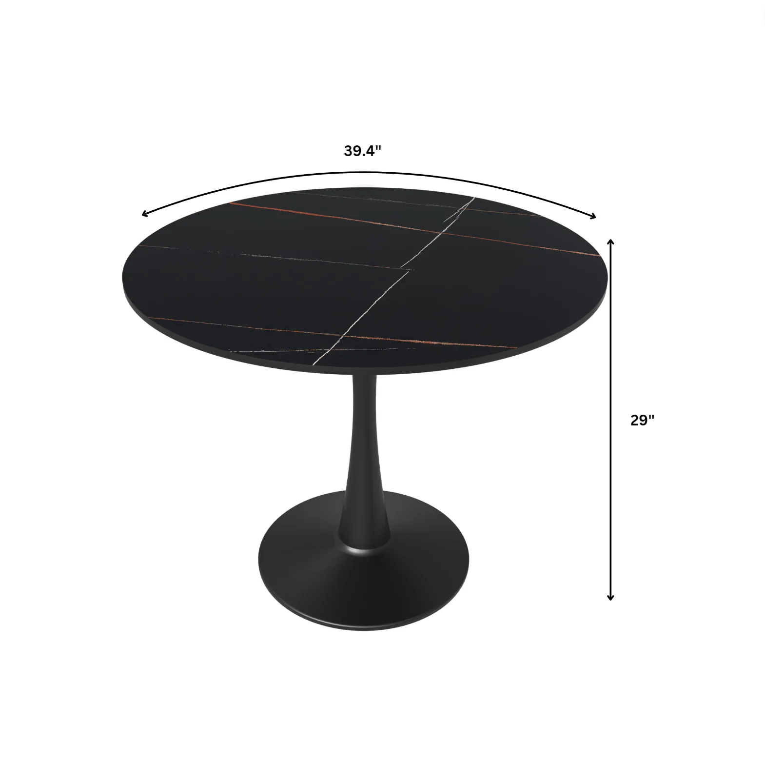 Bristol 40" round dining table Black base with Black Sintered stone Top