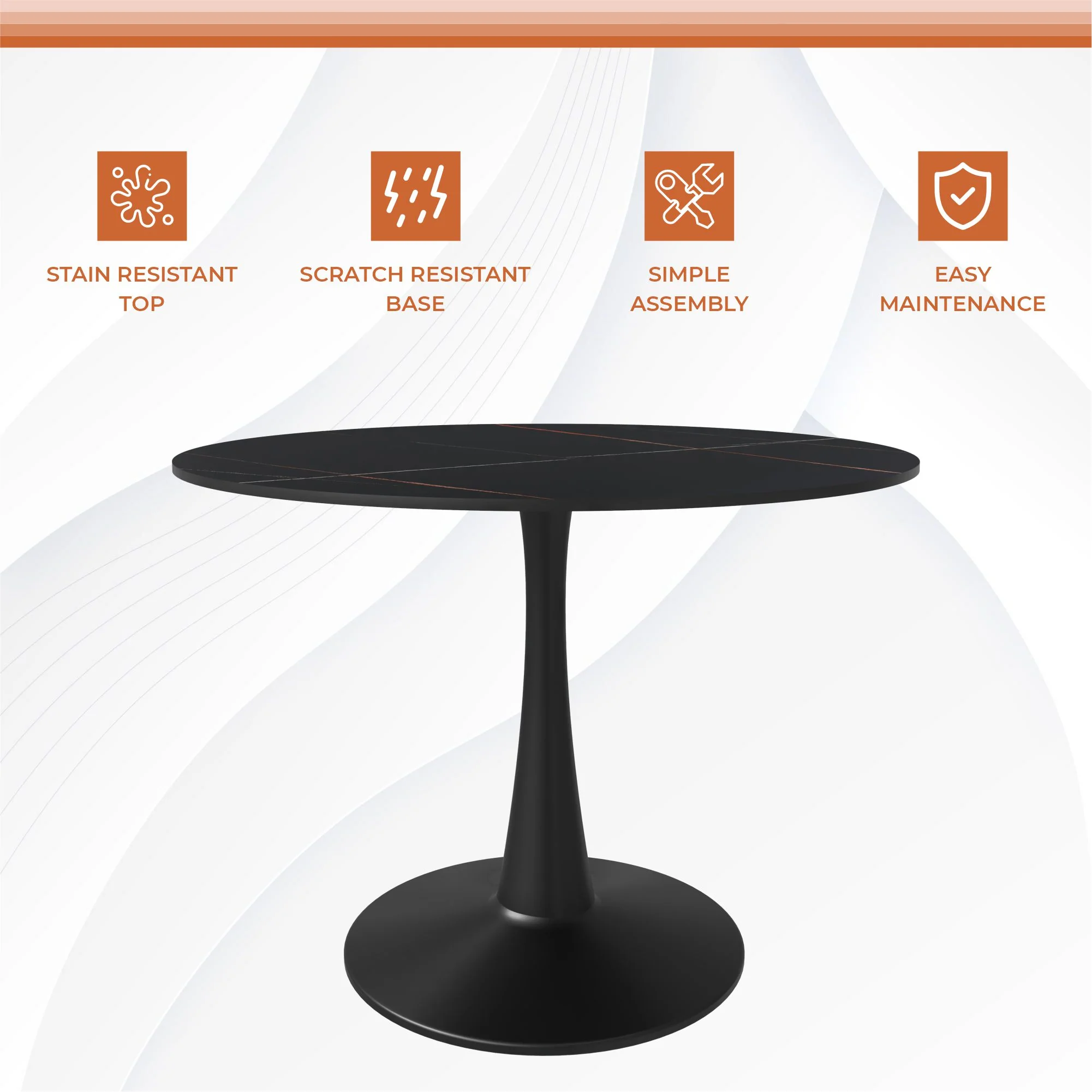 Bristol 40" round dining table Black base with Black Sintered stone Top