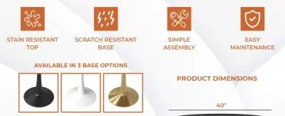 Bristol 40" round dining table Black base with Black Sintered stone Top