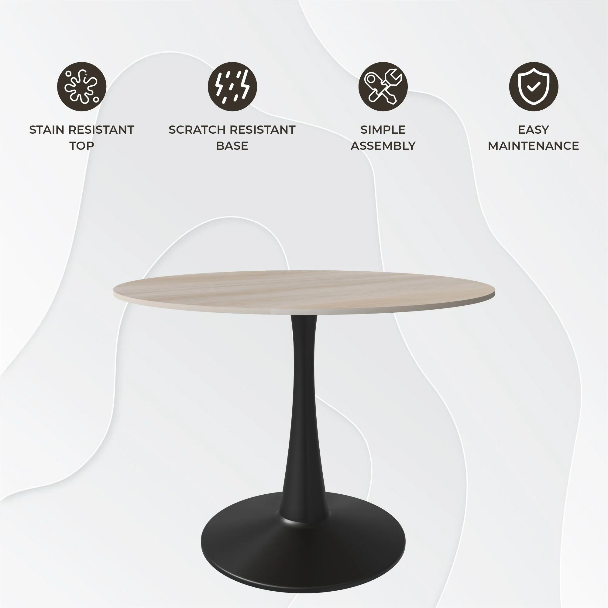 Bristol 40" round dining table Black base with marbled MDF top