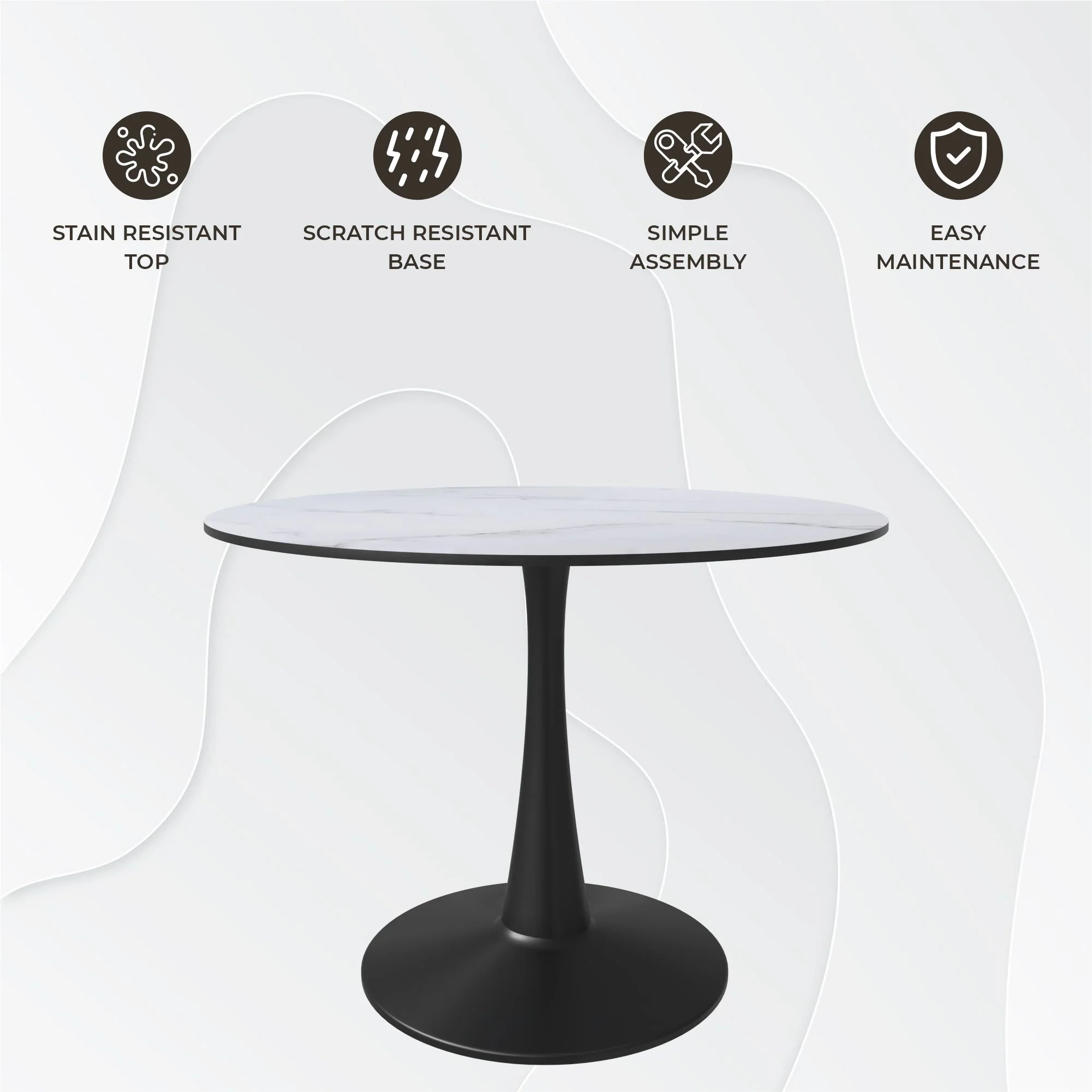 Bristol 40" round dining table Black base with marbled MDF top
