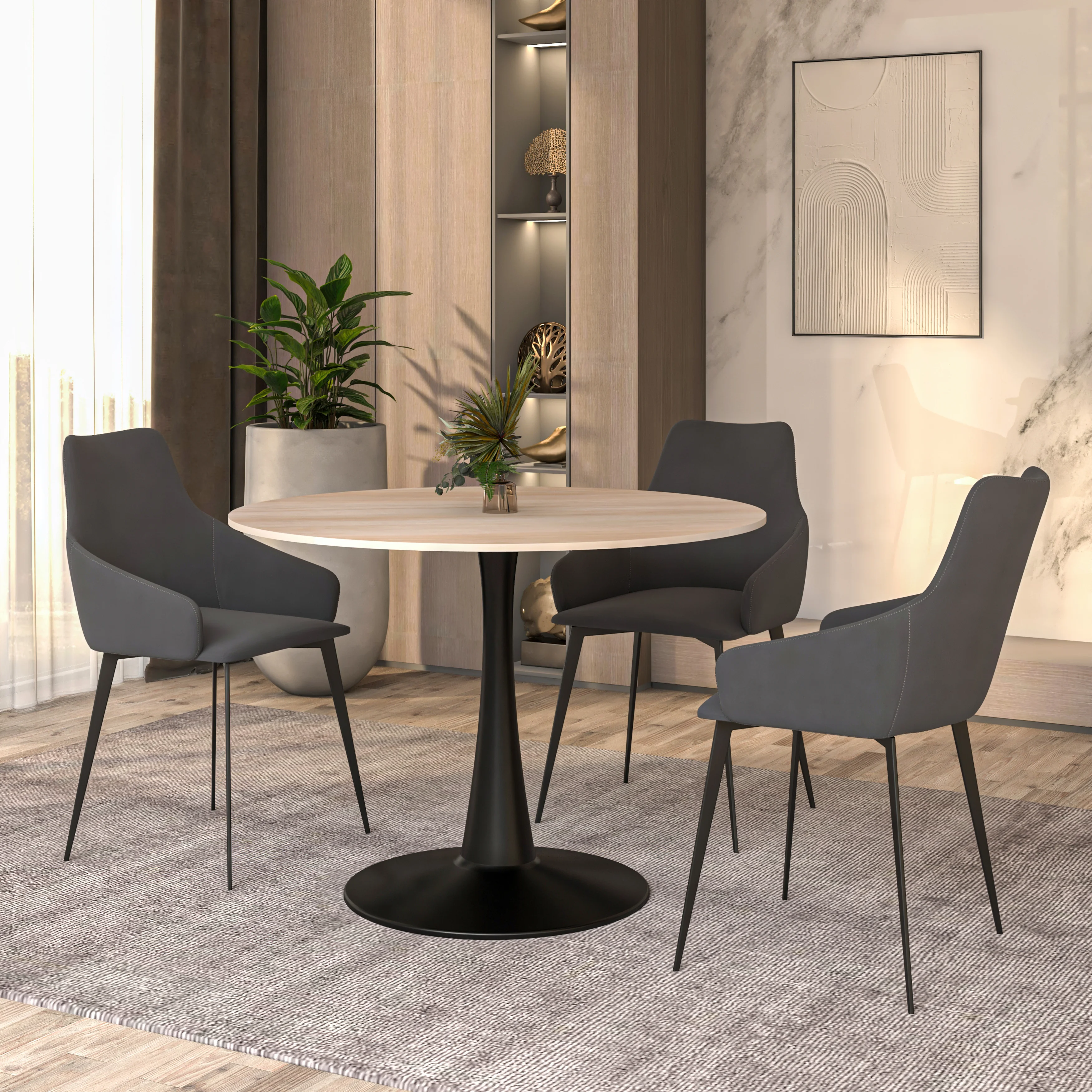 Bristol 40" round dining table Black base with marbled MDF top