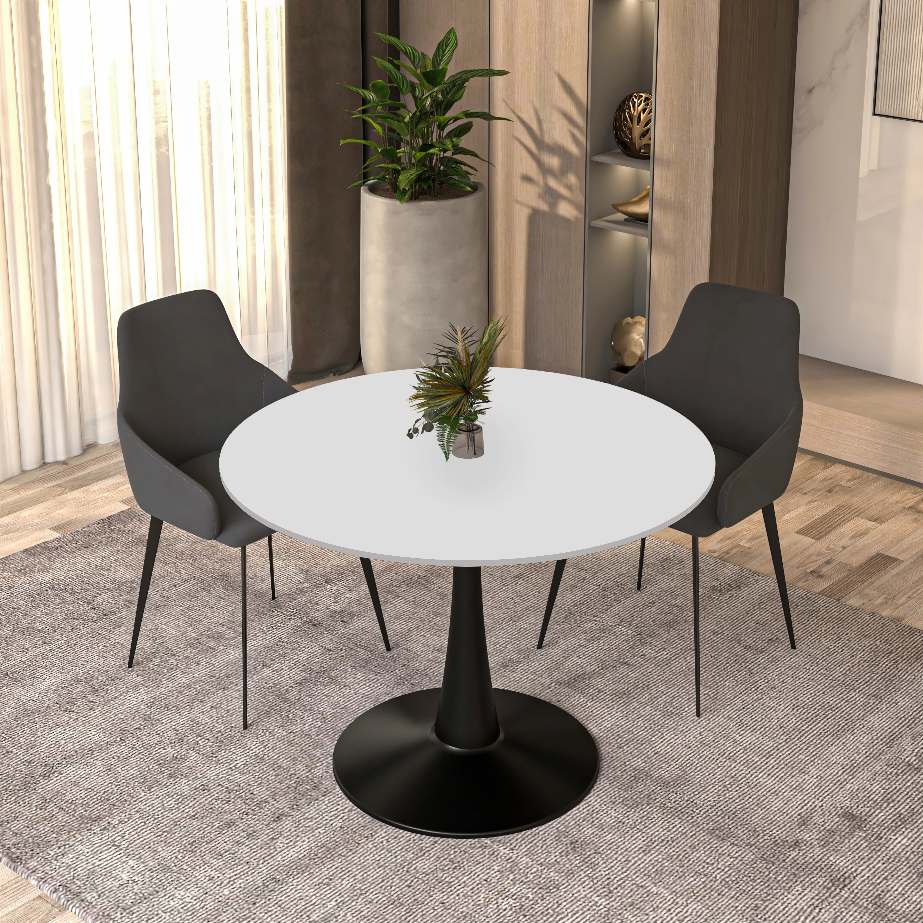 Bristol, 40" Round dining table in Black Base with White top