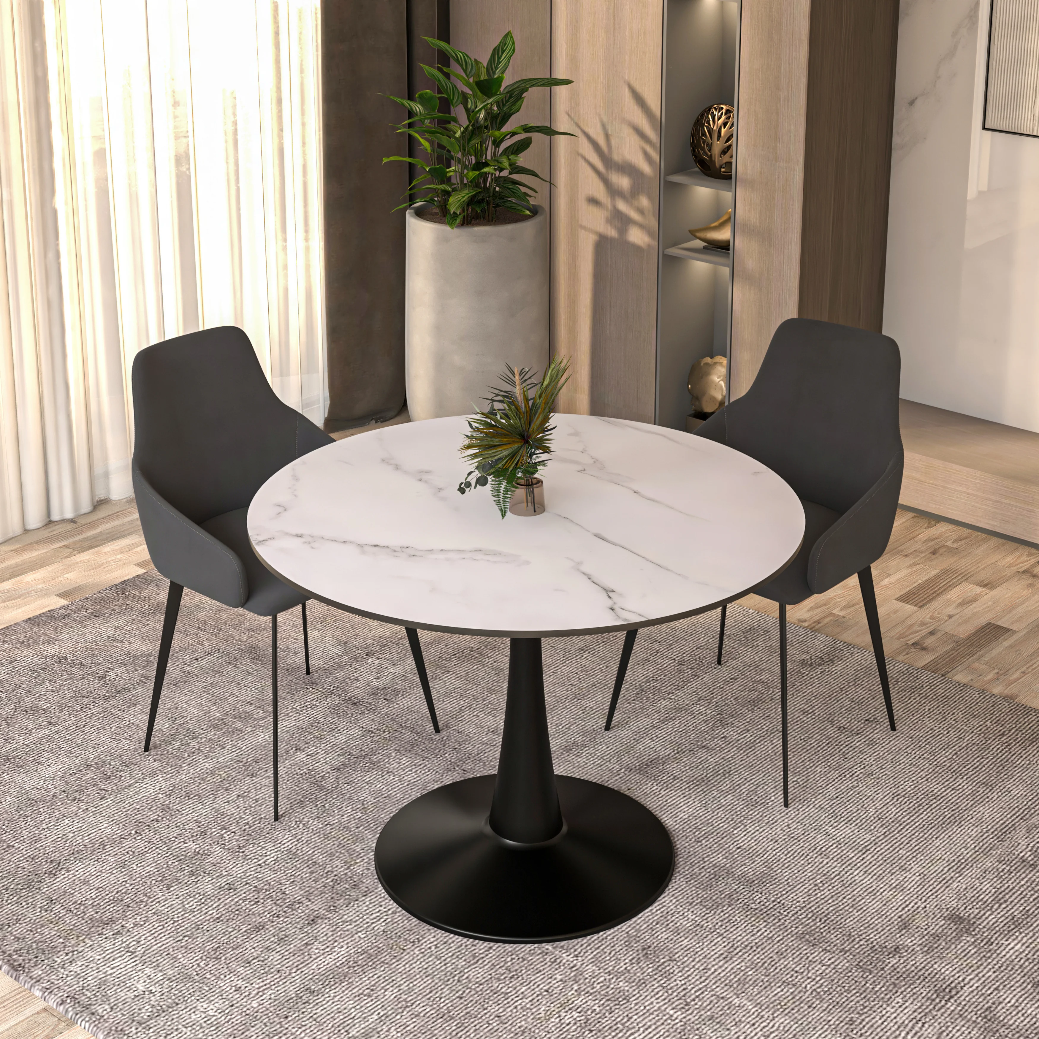 Bristol, 40" Round dining table in Black Base with White top