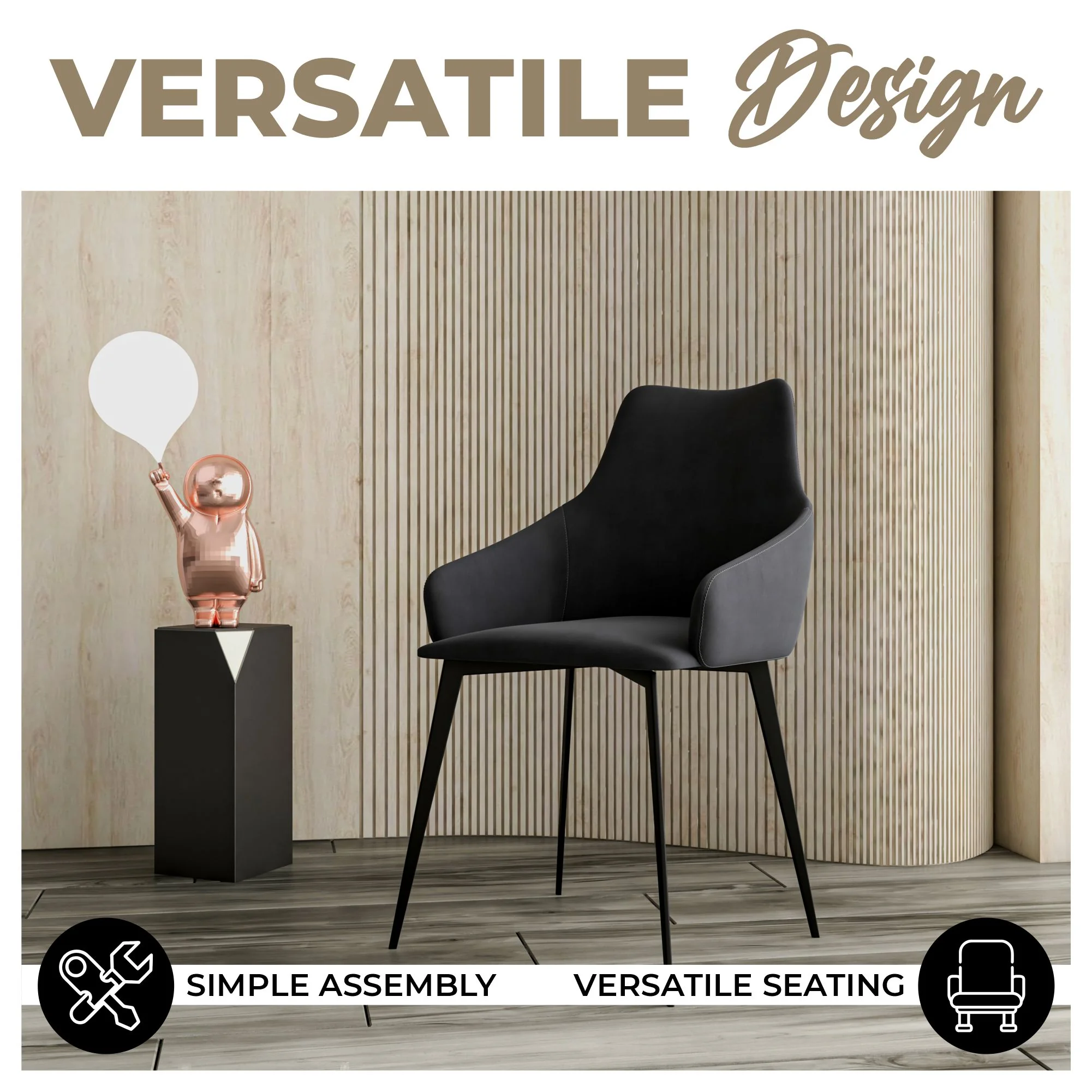 Bristol 4-Piece Dining Set with 35" Round Dining Table and 3 Fabric Dining Chairs in Charcoal