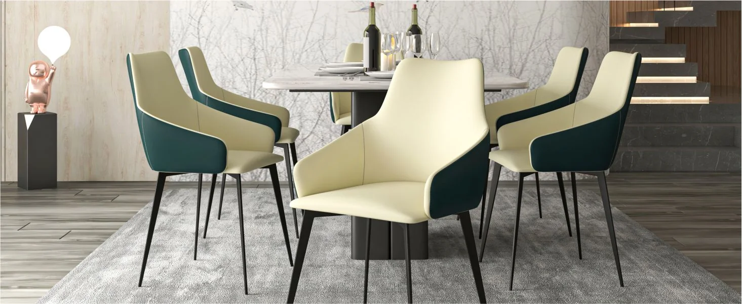 Bristol 4-Piece Dining Set with 35" Round Dining Table and 3 PU Leather Dining Chairs in Cream Green