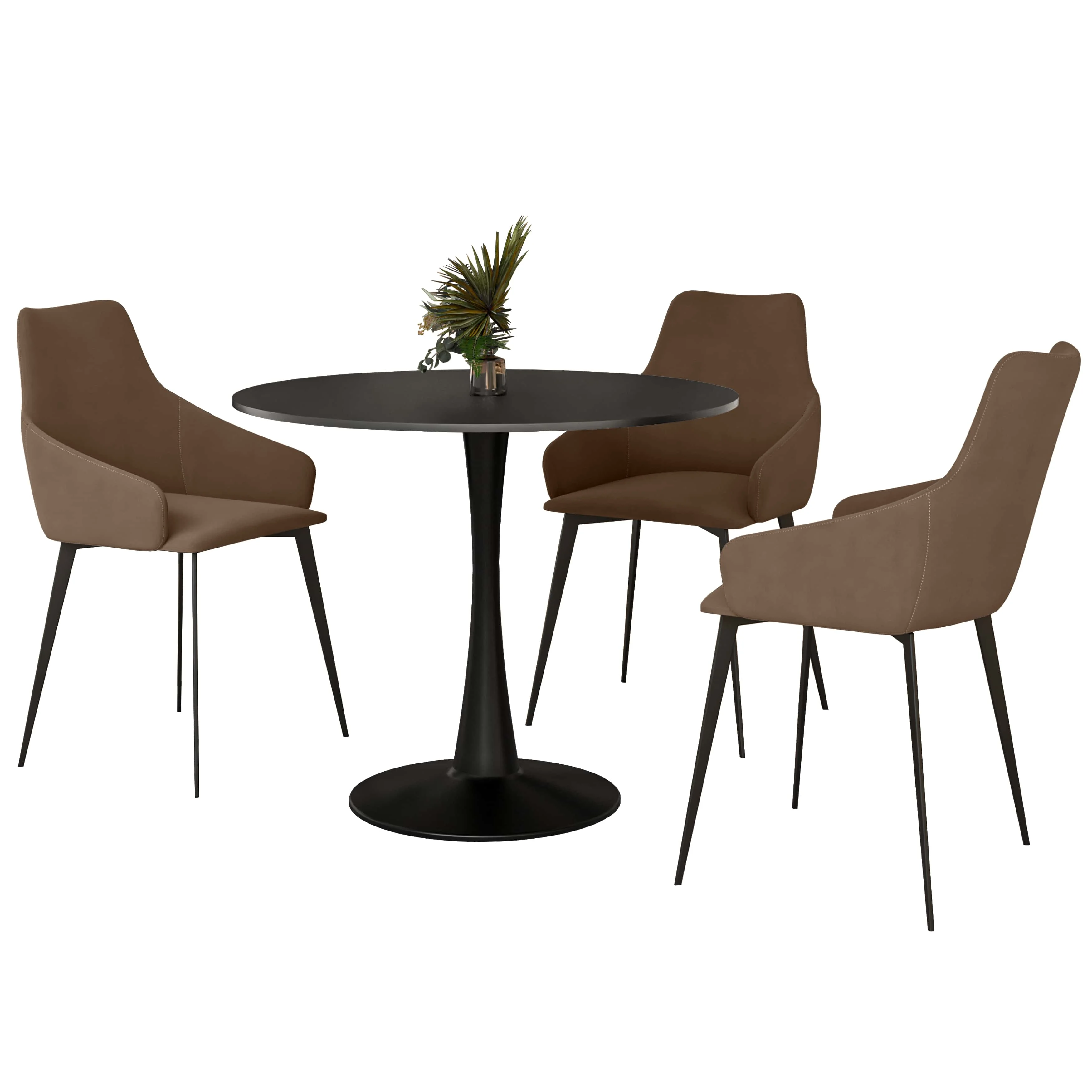 Bristol 4-Piece Dining Set with 35" Round Dining Table and 3 Fabric Dining Chairs in Light Brown