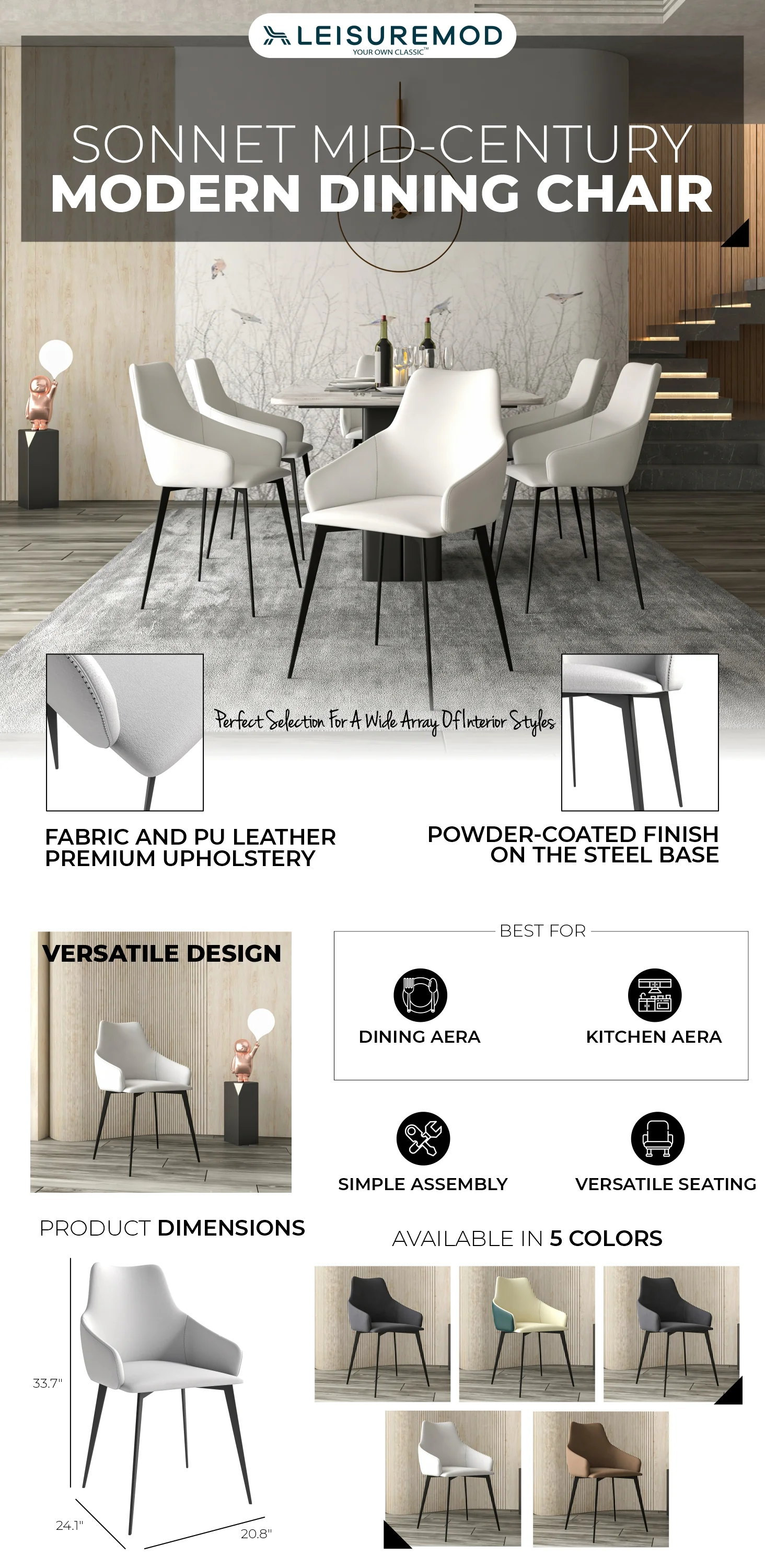 Bristol 4-Piece Dining Set with 35" Round Dining Table and 3 Fabric Dining Chairs in Coconut White