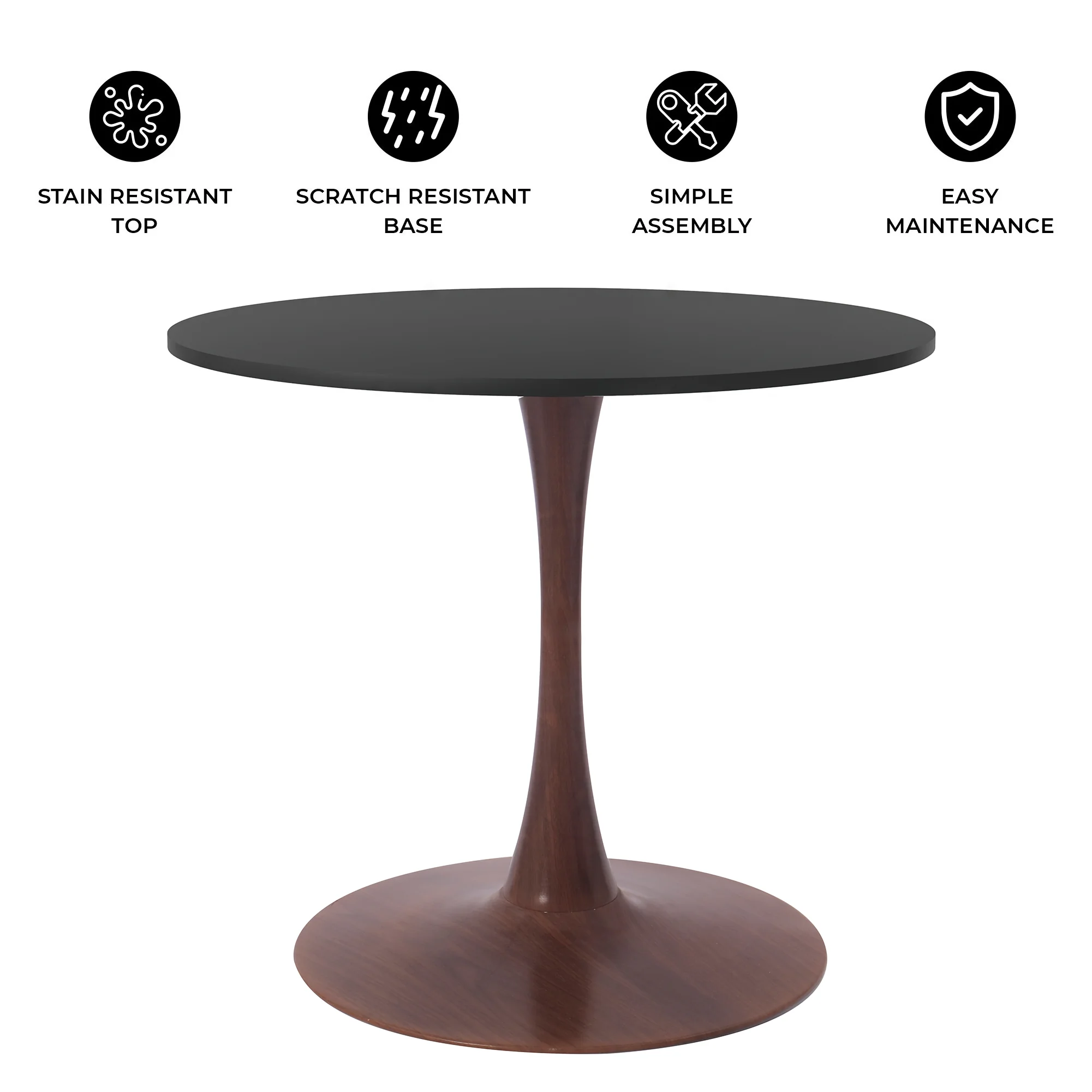 Bristol 35" Round Dining Table Wood Transfer Cherry Base with MDF Black Top