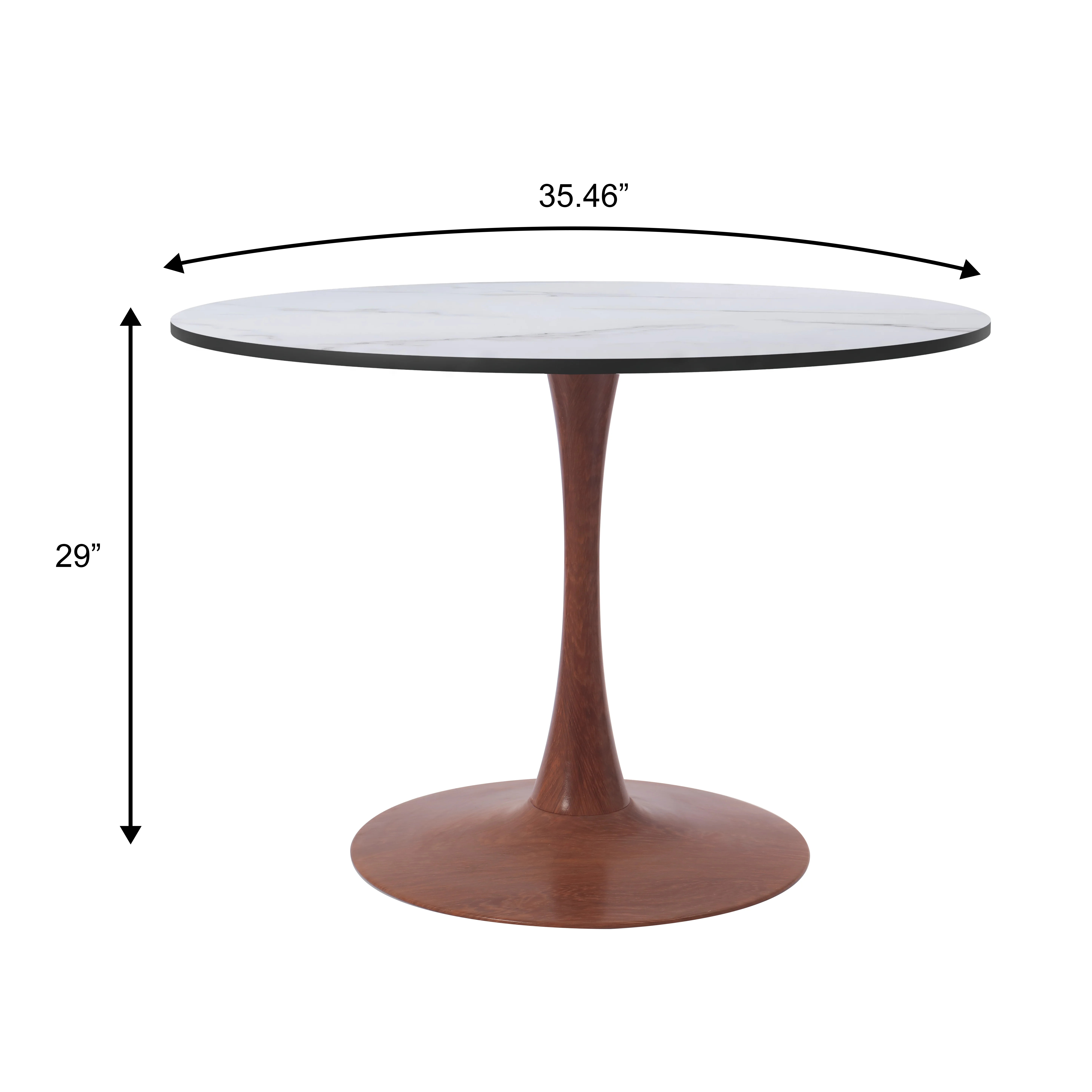 Bristol 35" Round Dining Table Wood Transfer Cherry Base with MDF Marbled White Top