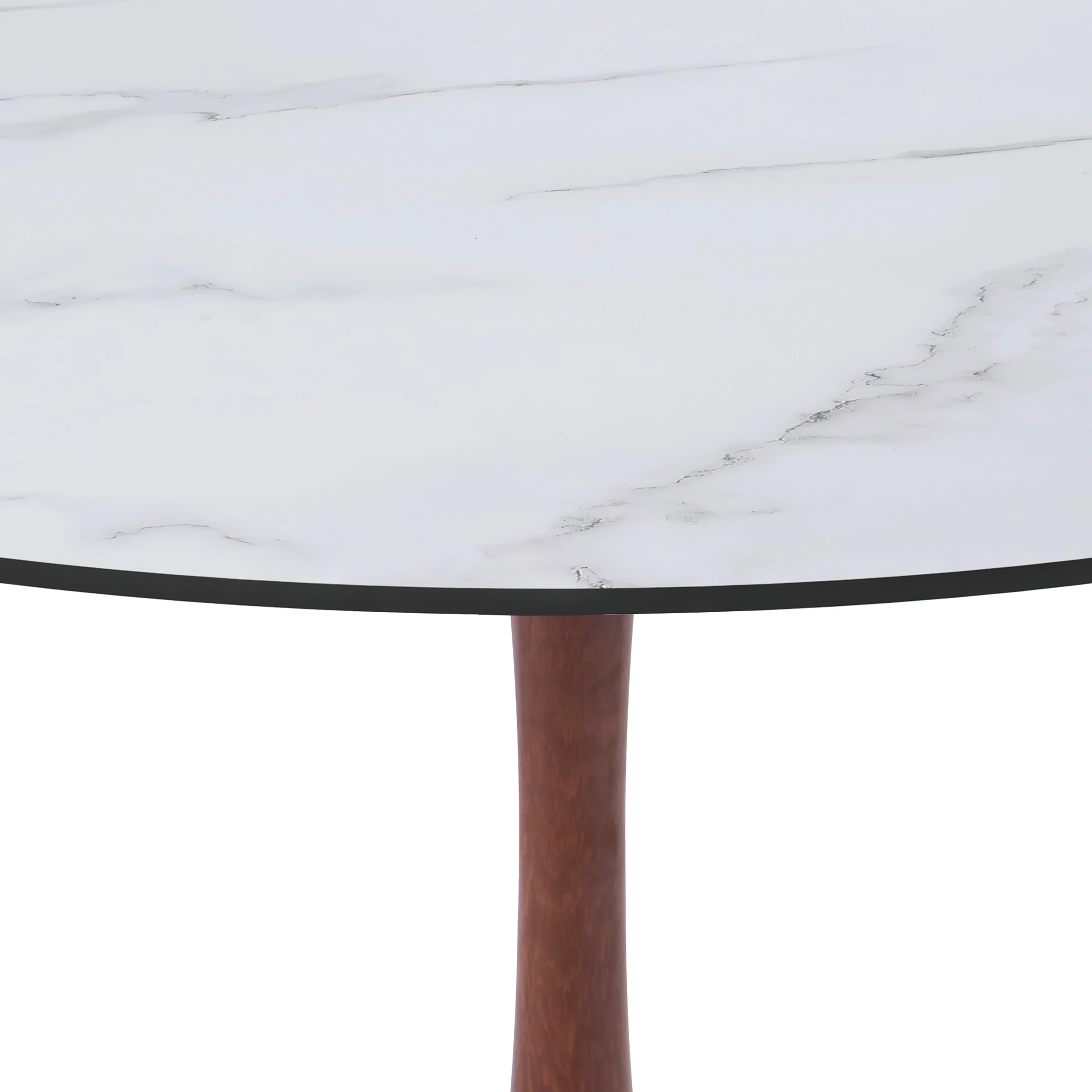 Bristol 35" Round Dining Table Wood Transfer Cherry Base with MDF Marbled White Top