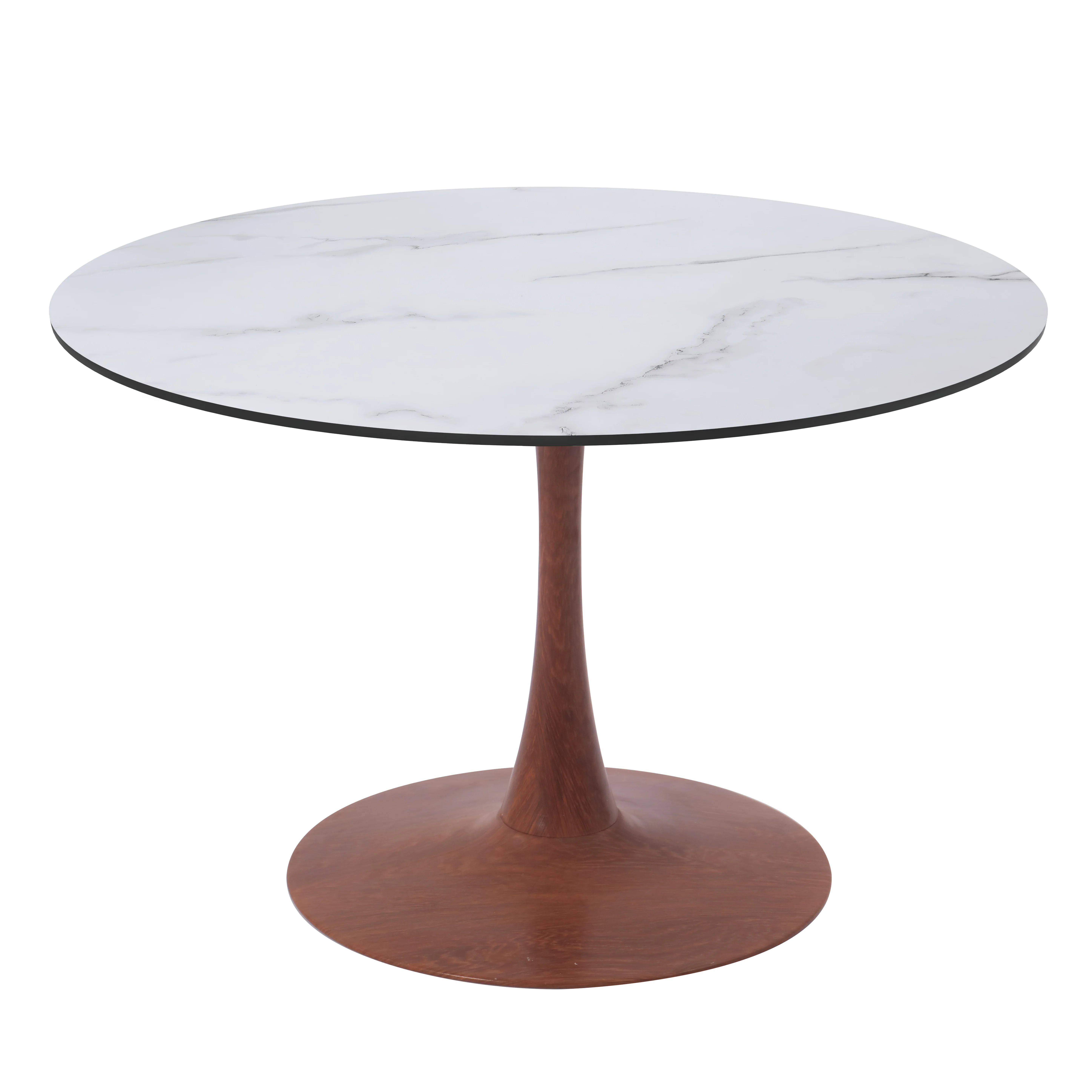 Bristol 35" Round Dining Table Wood Transfer Cherry Base with MDF Marbled White Top