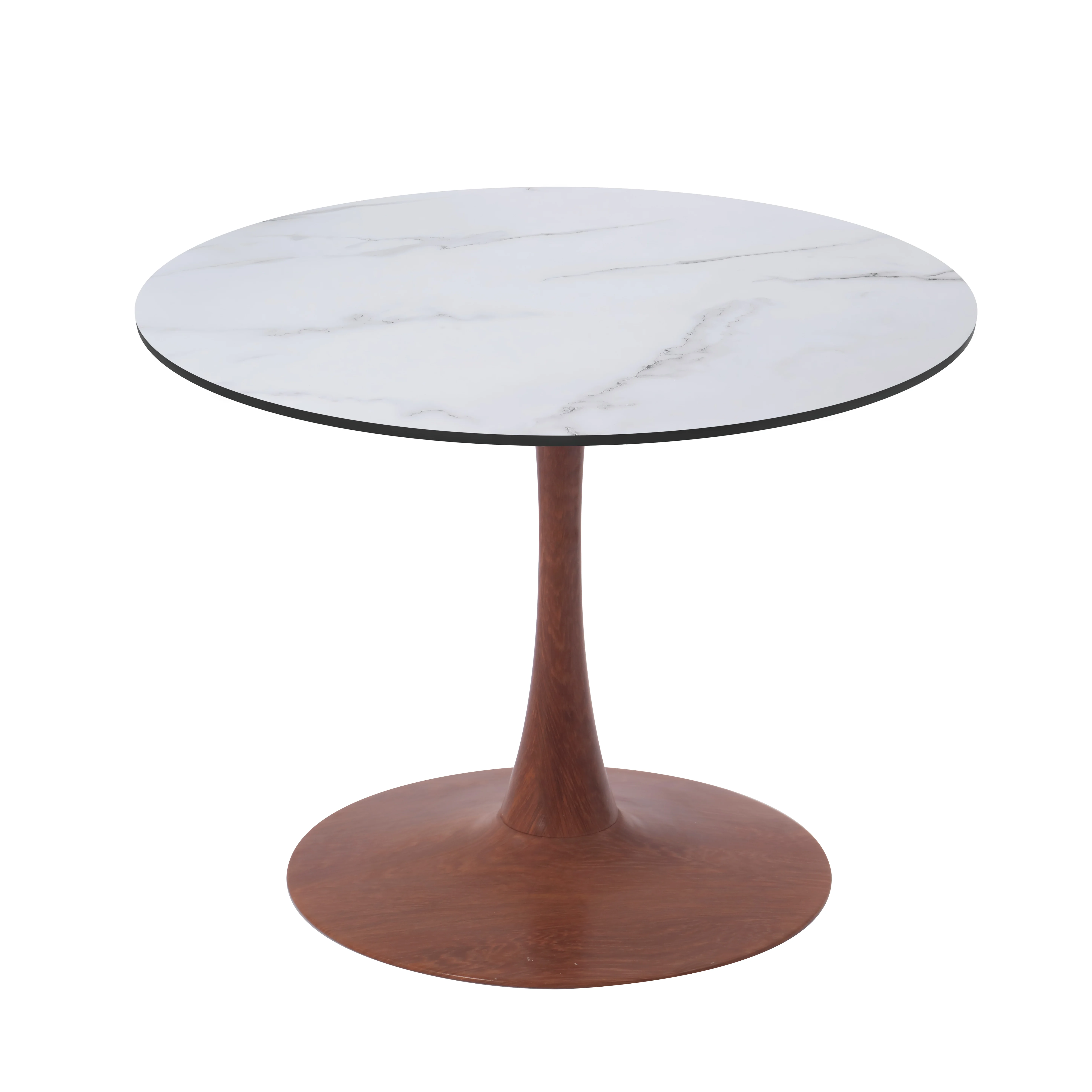 Bristol 35" Round Dining Table Wood Transfer Cherry Base with MDF Marbled White Top