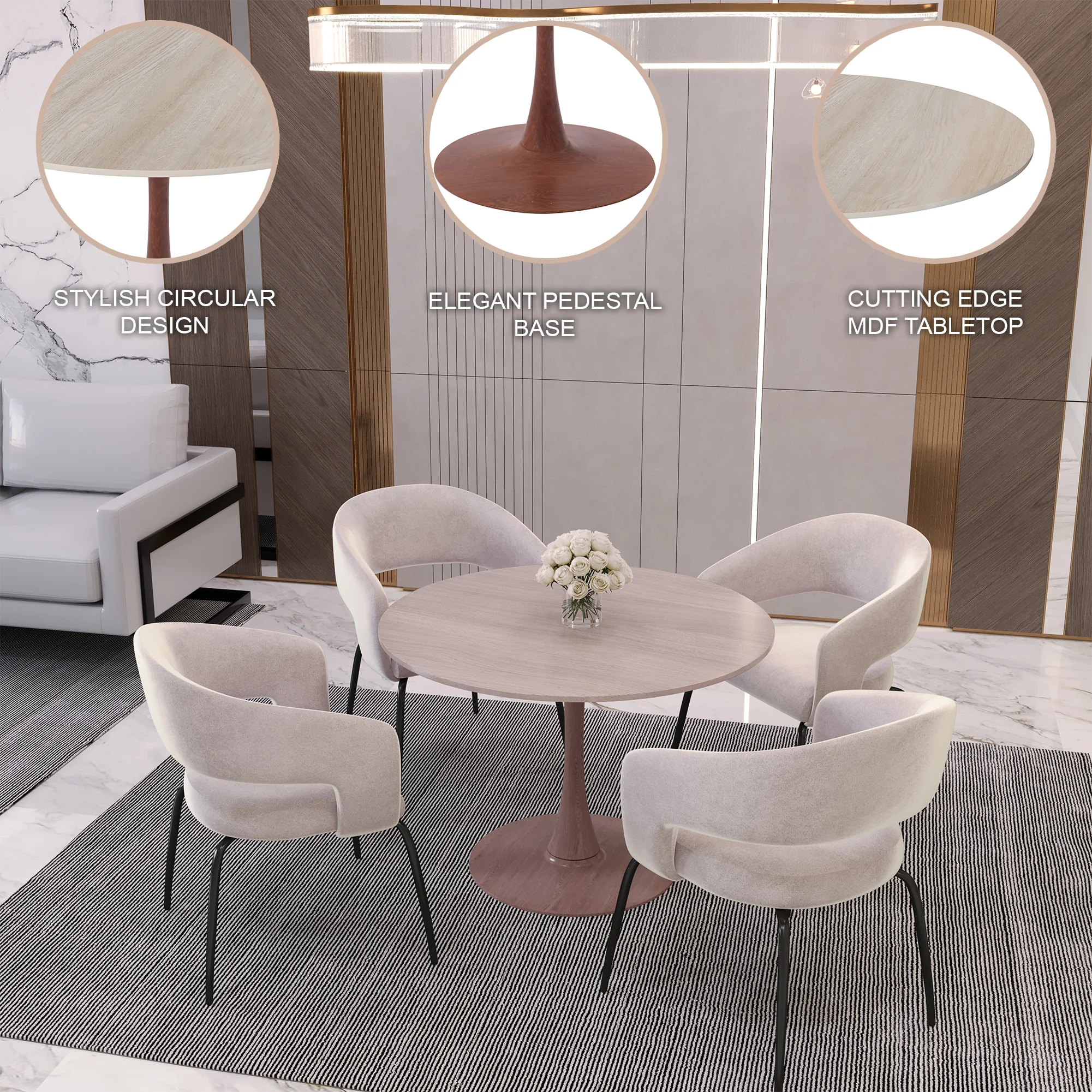 Bristol 35" Round Dining Table Wood Transfer Cherry Base with MDF Natural Wood Top