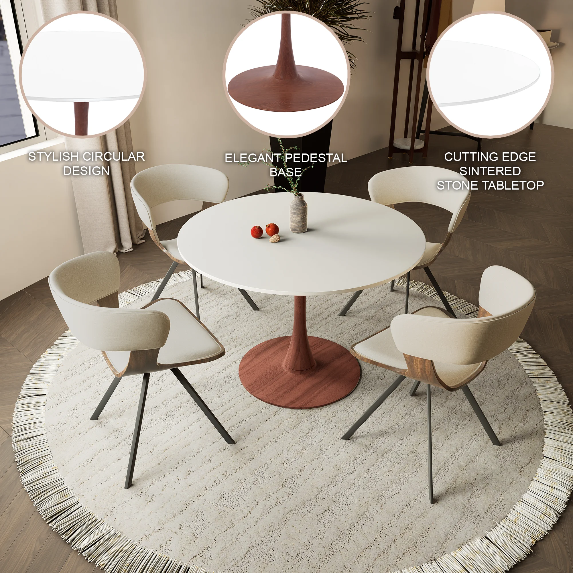 Bristol 35" Round Dining Table Wood Transfer Cherry Base with MDF White Top