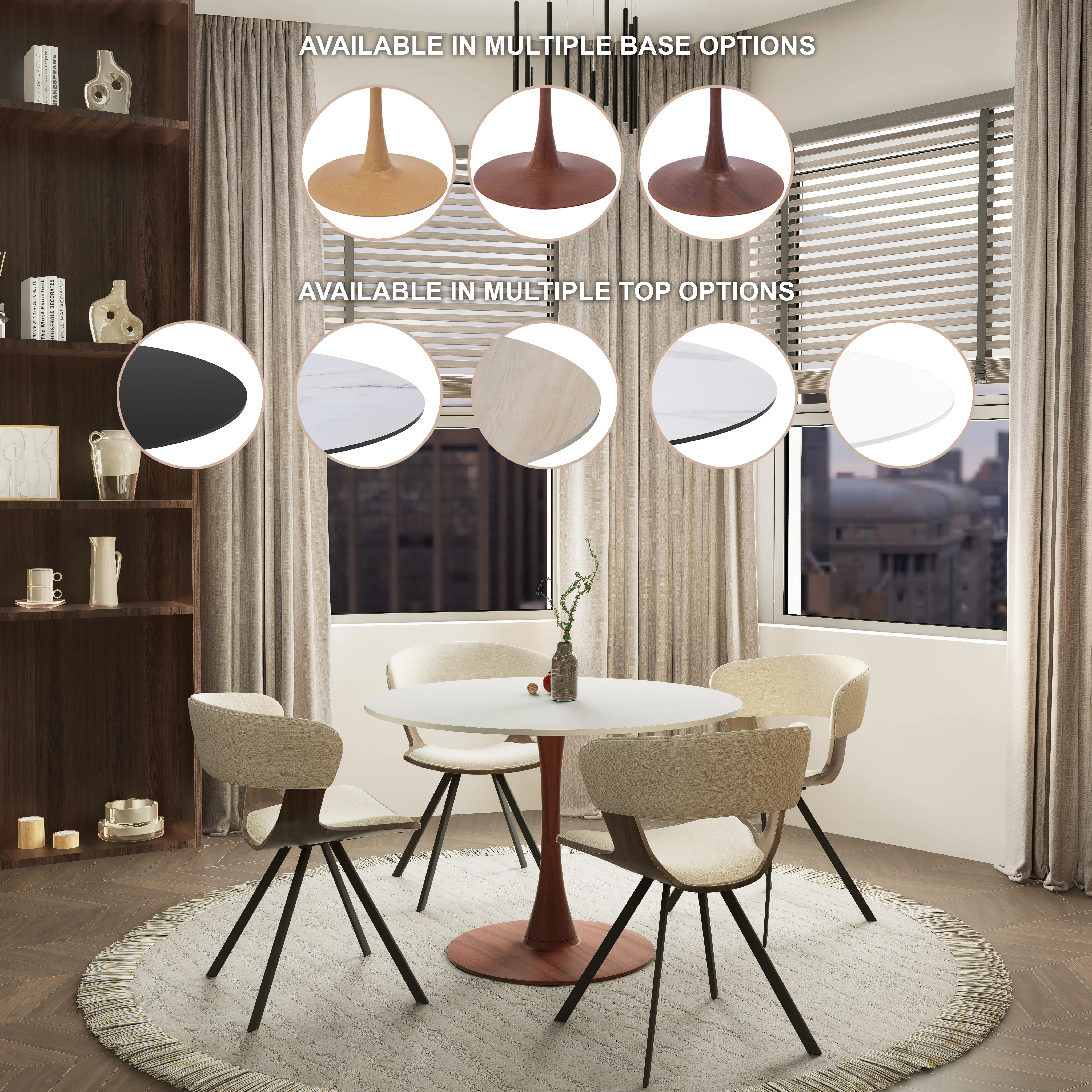 Bristol 35" Round Dining Table Wood Transfer Cherry Base with MDF White Top