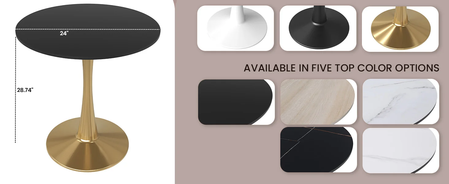 Bristol 24" round dining table Gold Base With Black Top