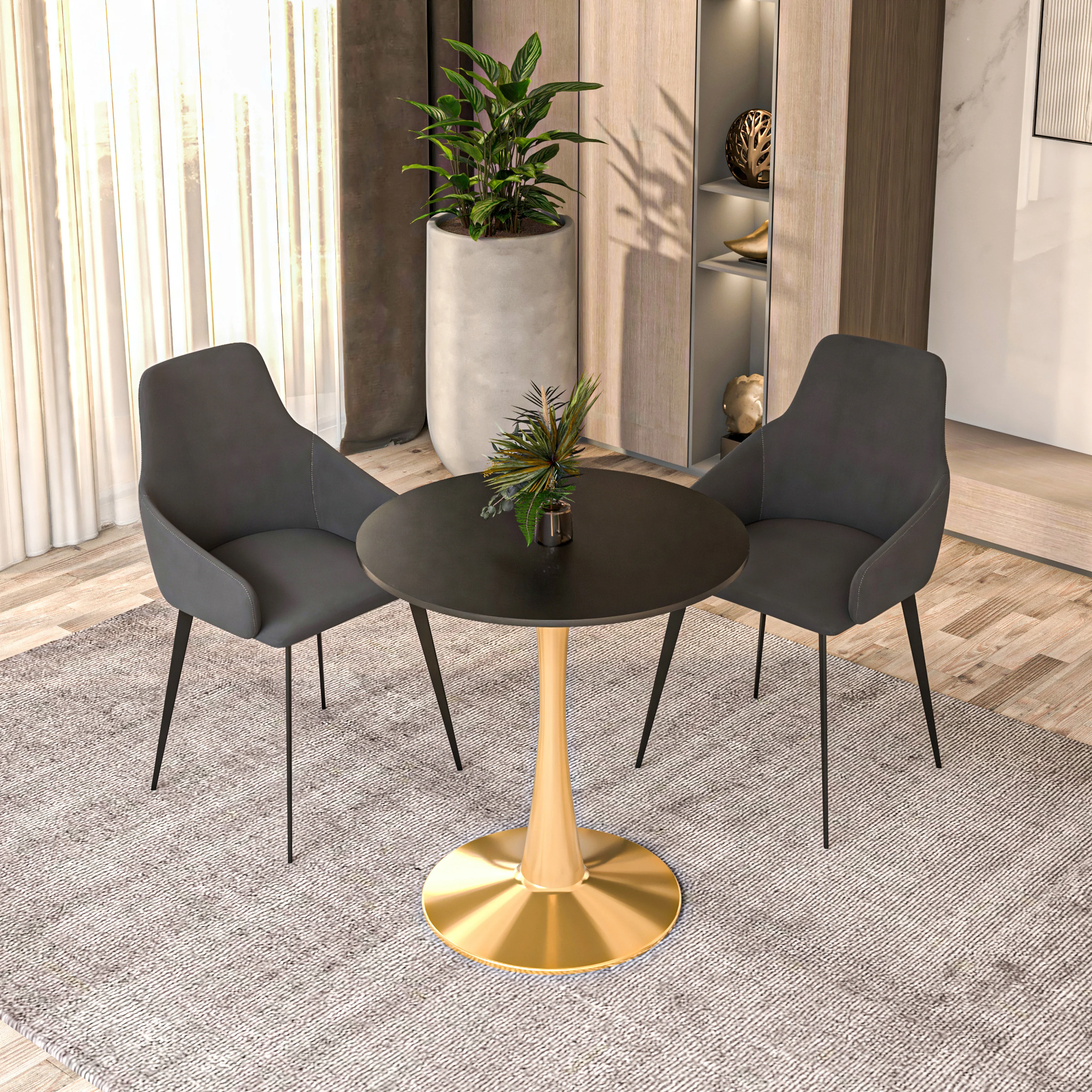 Bristol 24" round dining table Gold Base With Black Top