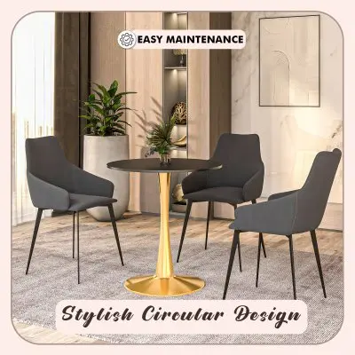 Bristol 24" round dining table Gold Base With Black Top