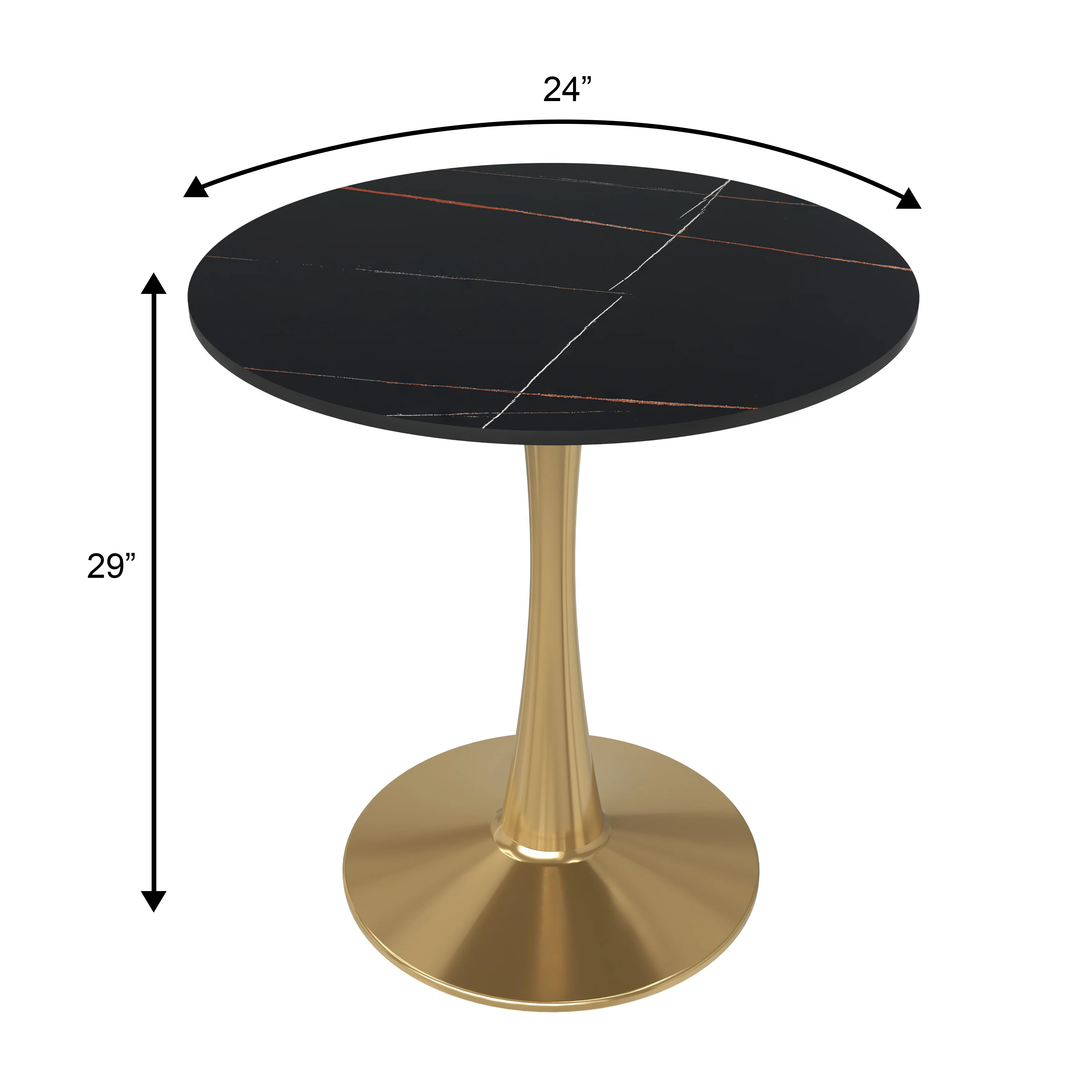 Bristol 24 round dining table Gold base with Black Sintered stone Top