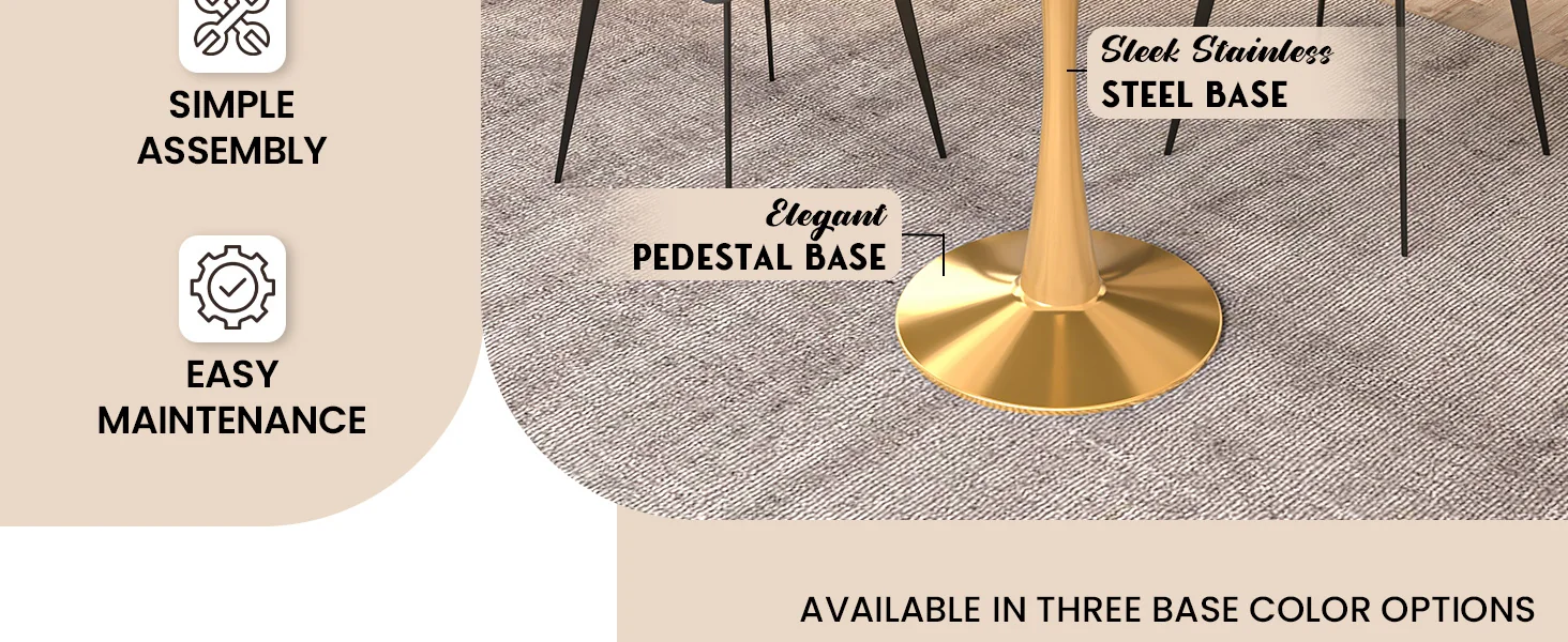 Bristol 24 round dining table Gold base with Black Sintered stone Top