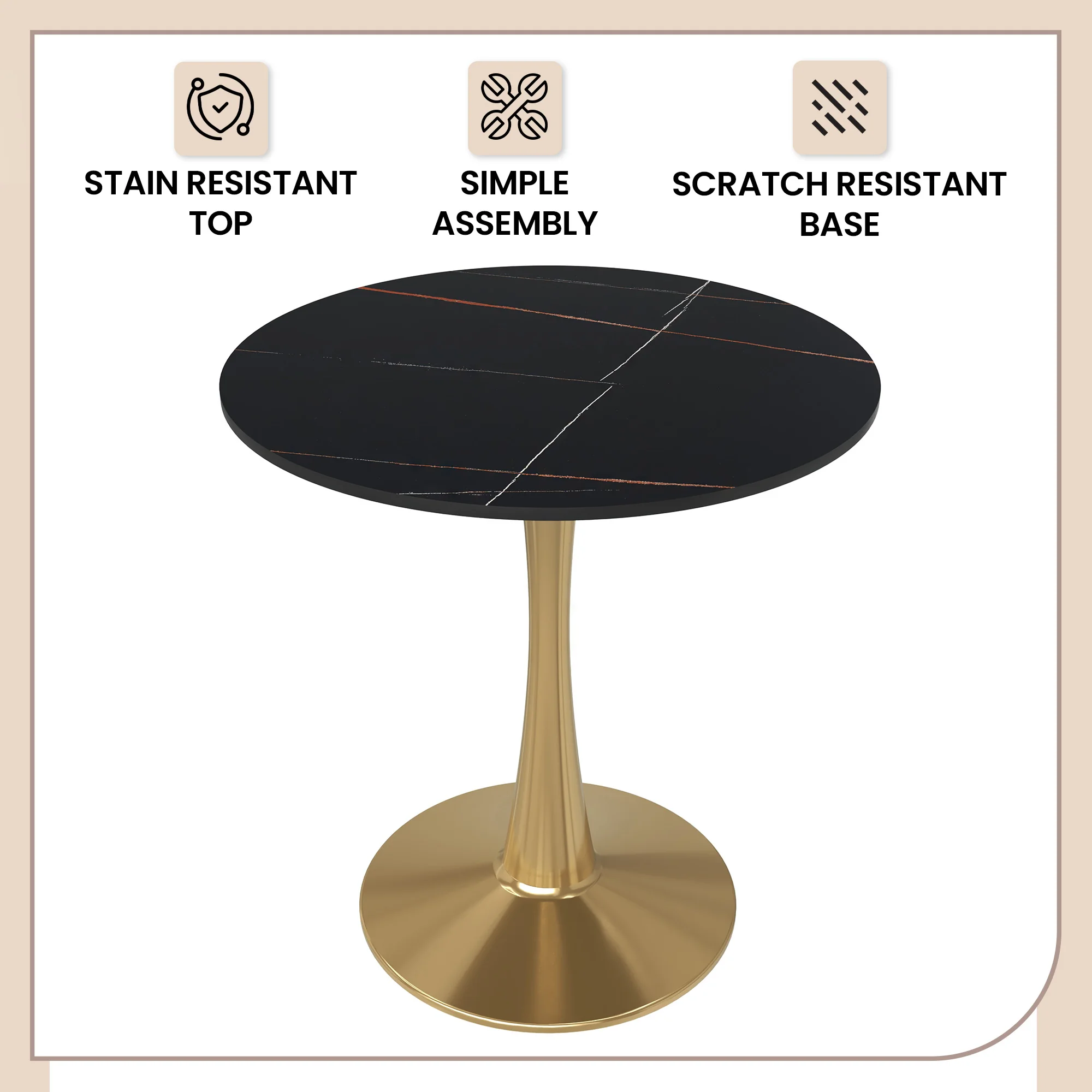 Bristol 24 round dining table Gold base with Black Sintered stone Top