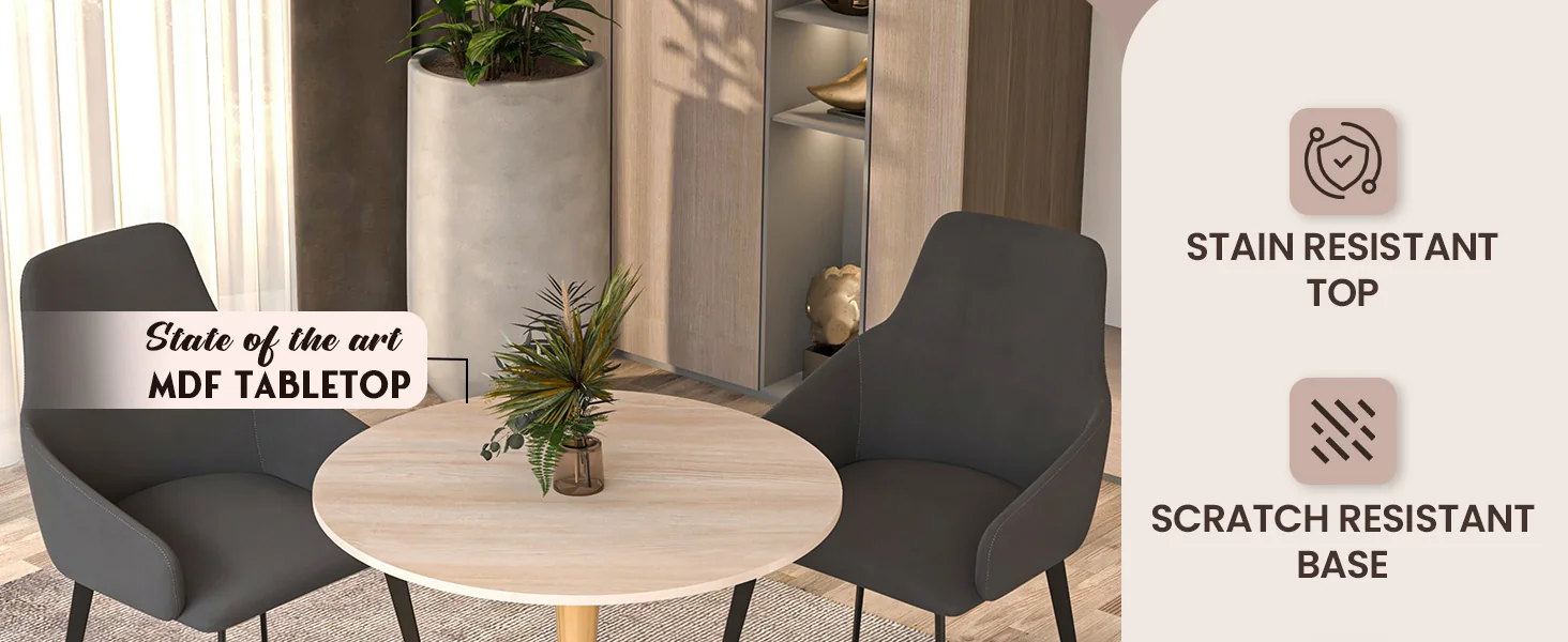 Bristol 24" round dining table Gold base with marbled MDF top