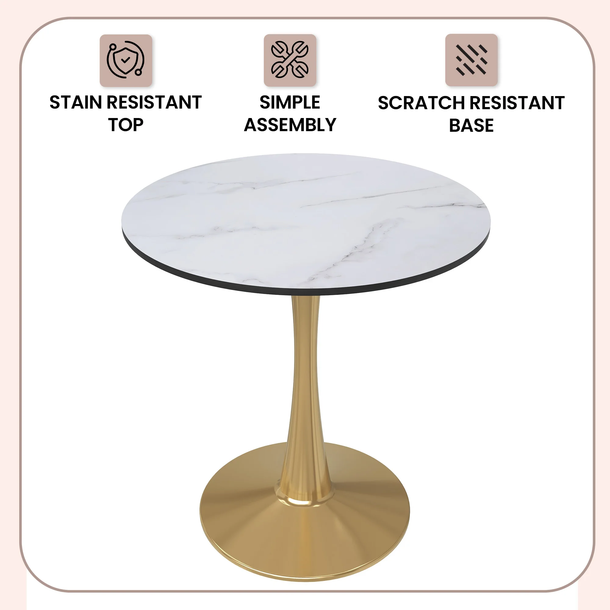 Bristol 24" round dining table Gold Base With White Top