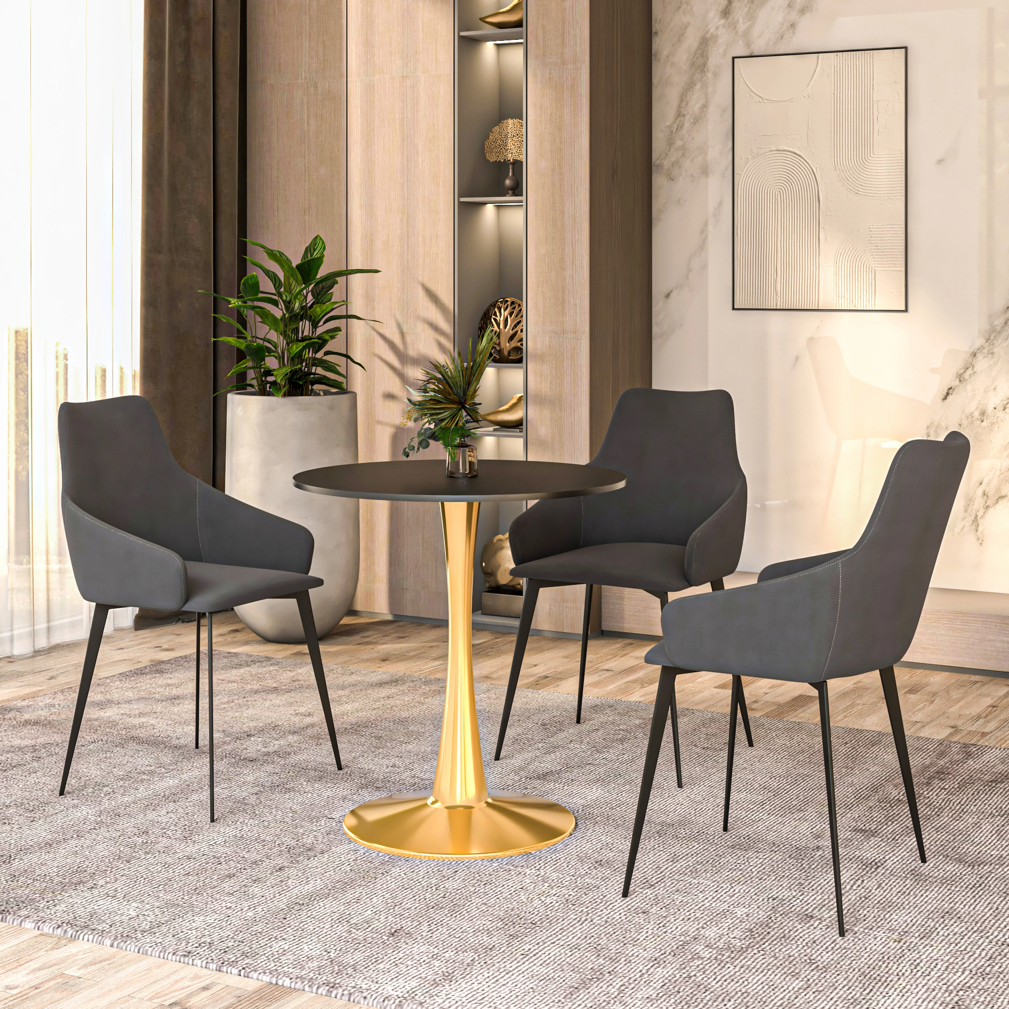 Bristol 27" round dining table Gold Base With Black Top