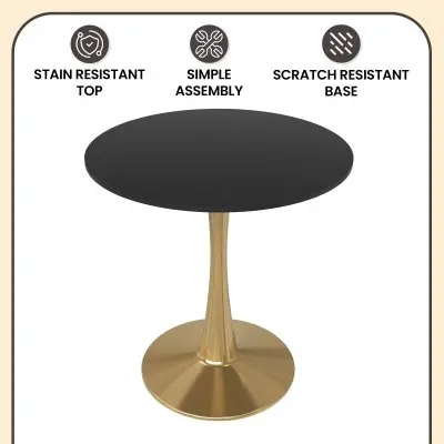Bristol 27" round dining table Gold Base With Black Top