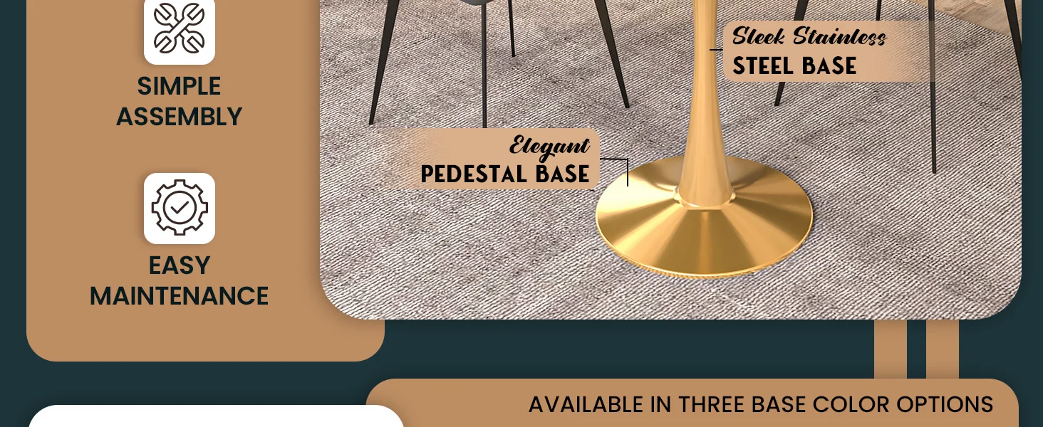 Bristol 27 round dining table Gold base with Black Sintered stone Top