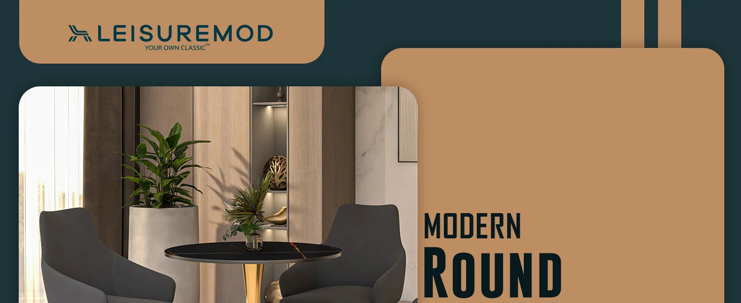 Bristol 27 round dining table Gold base with Black Sintered stone Top