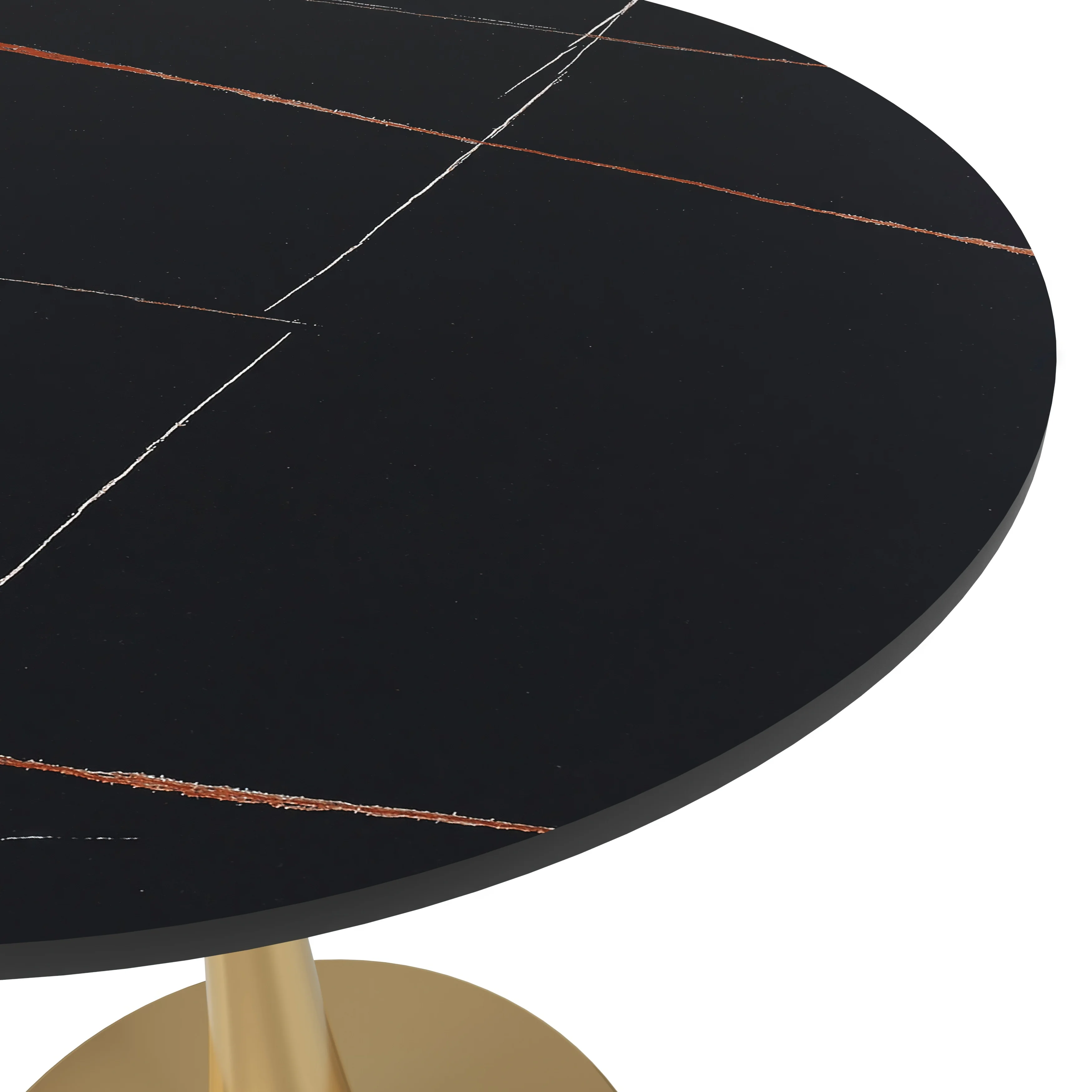 Bristol 27 round dining table Gold base with Black Sintered stone Top