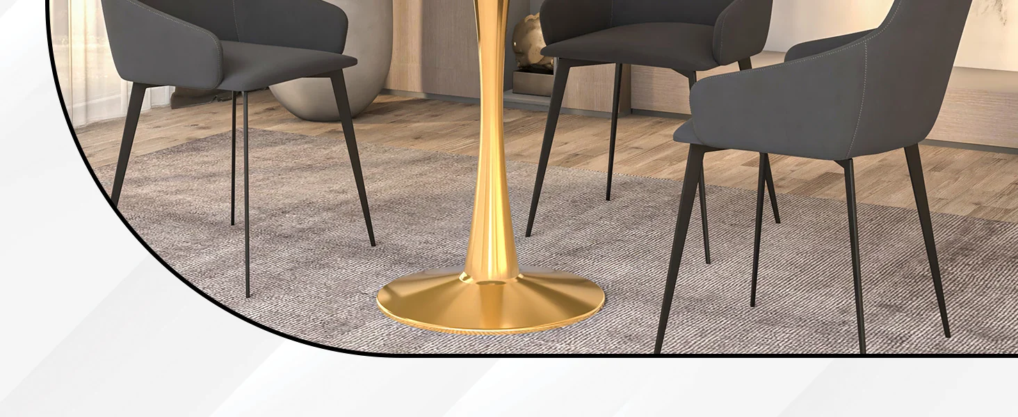 Bristol 27" round dining table Gold base with marbled MDF top