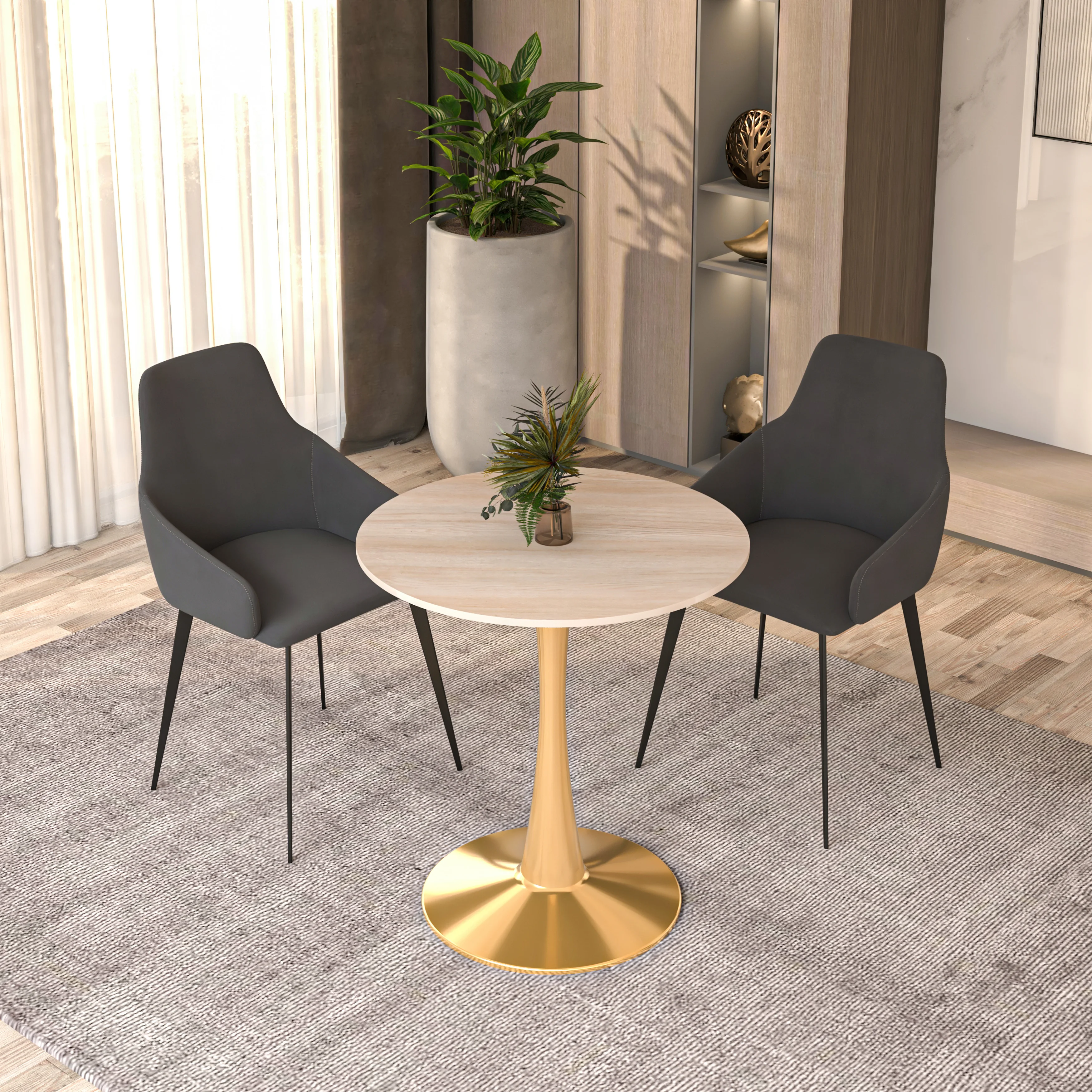Bristol 27" round dining table Gold base with marbled MDF top