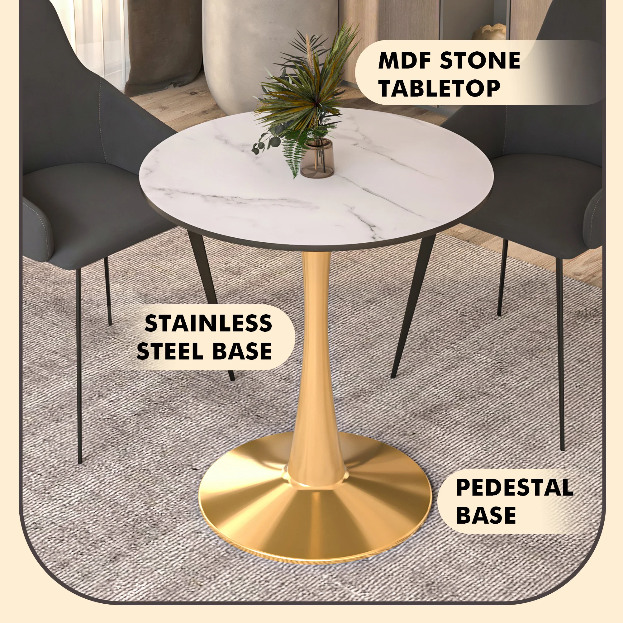 Bristol 27" round dining table Gold Base With White Top