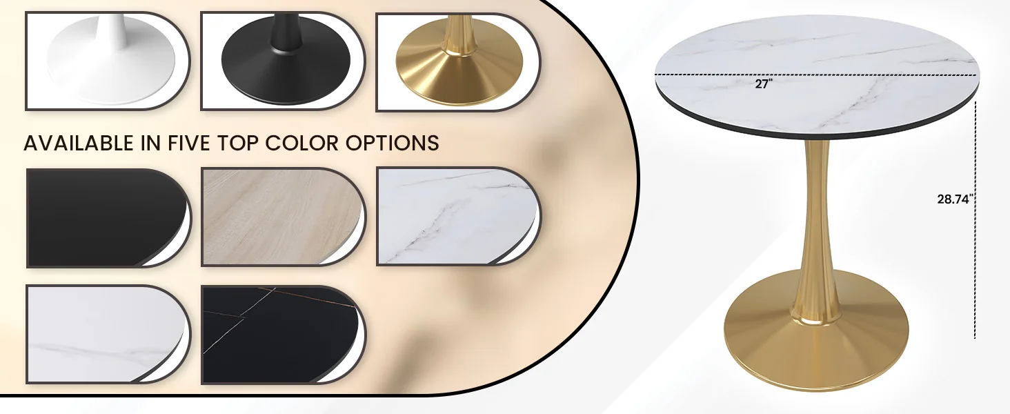 Bristol 27" round dining table Gold Base With White Top