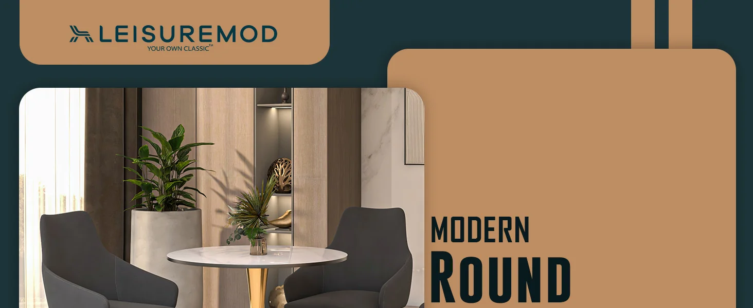 Bristol 27 round dining table Gold base with White Sintered stone Top