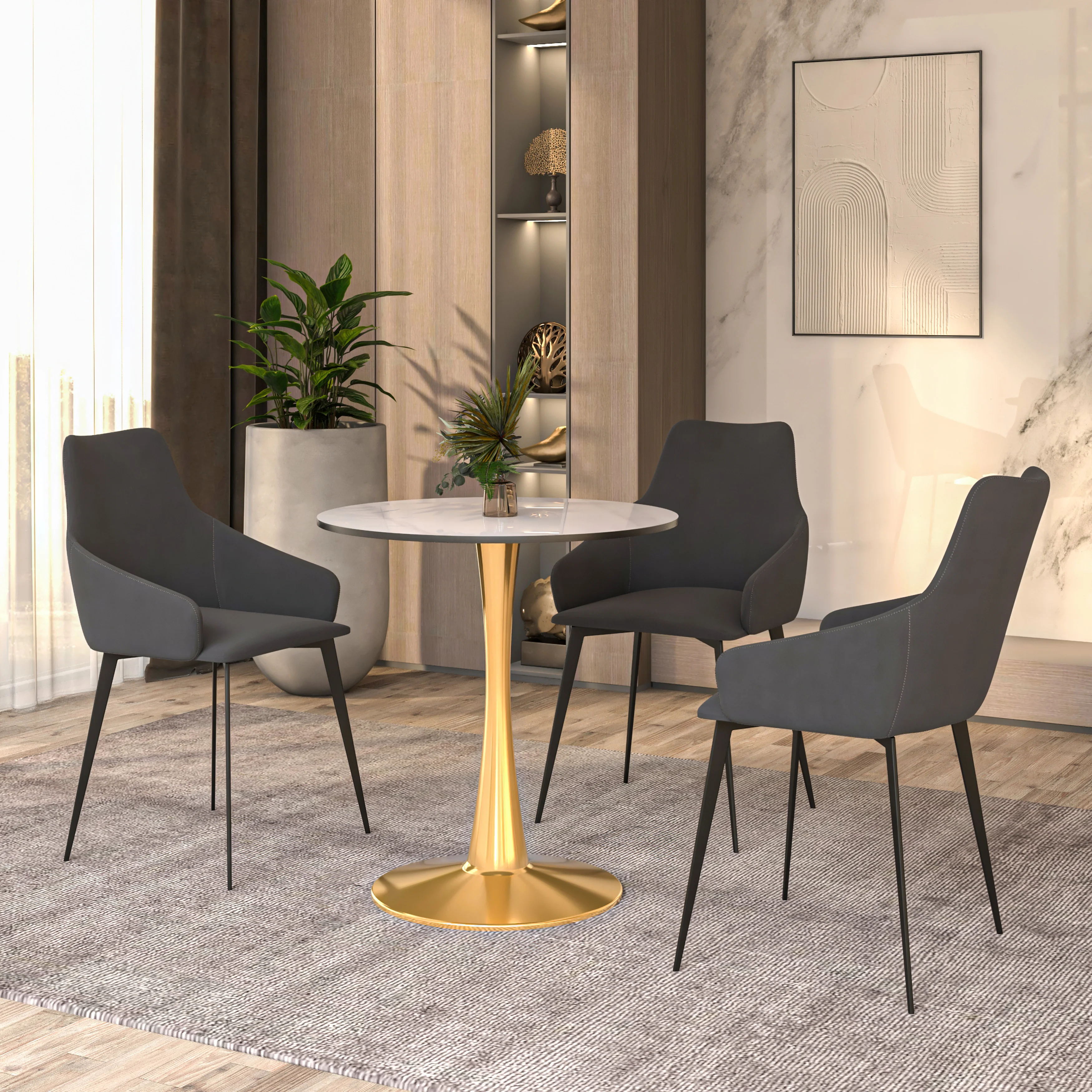 Bristol 27 round dining table Gold base with White Sintered stone Top