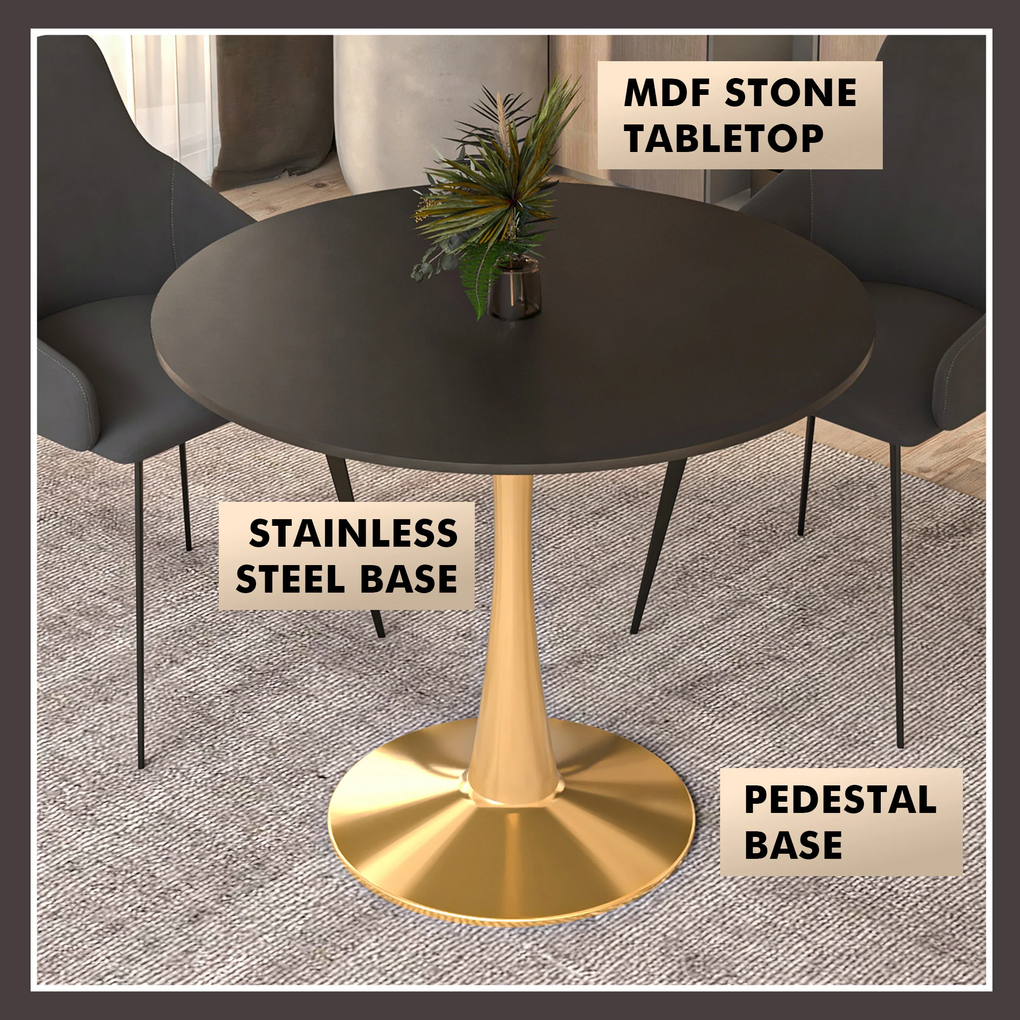 Bristol 31" round dining table Gold Base With Black Top