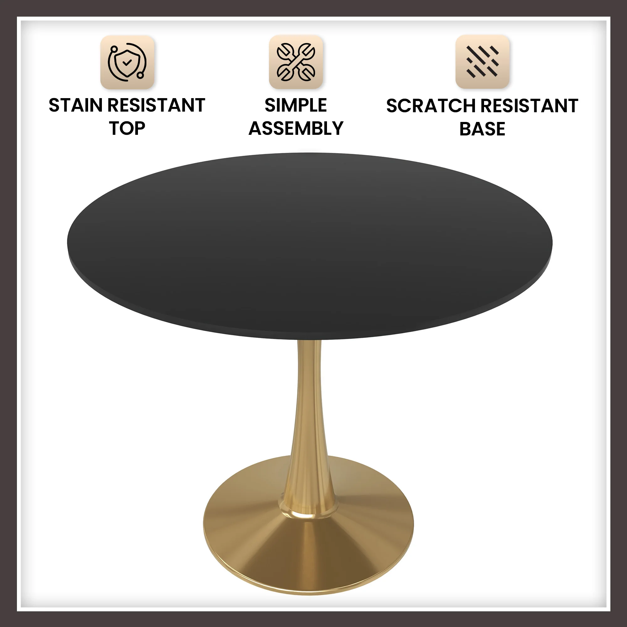 Bristol 31" round dining table Gold Base With Black Top