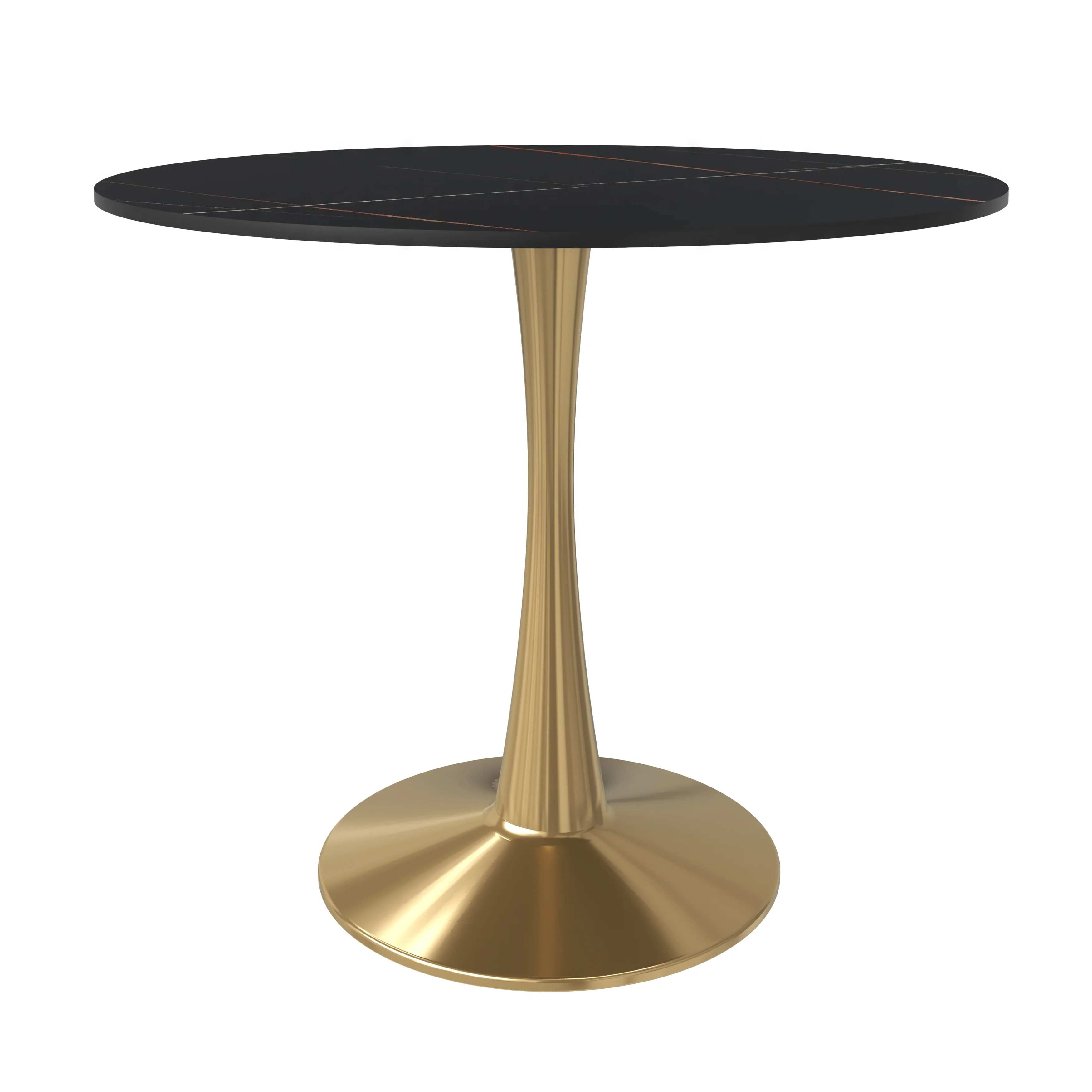Bristol 31" round dining table Gold base with Black Sintered stone Top
